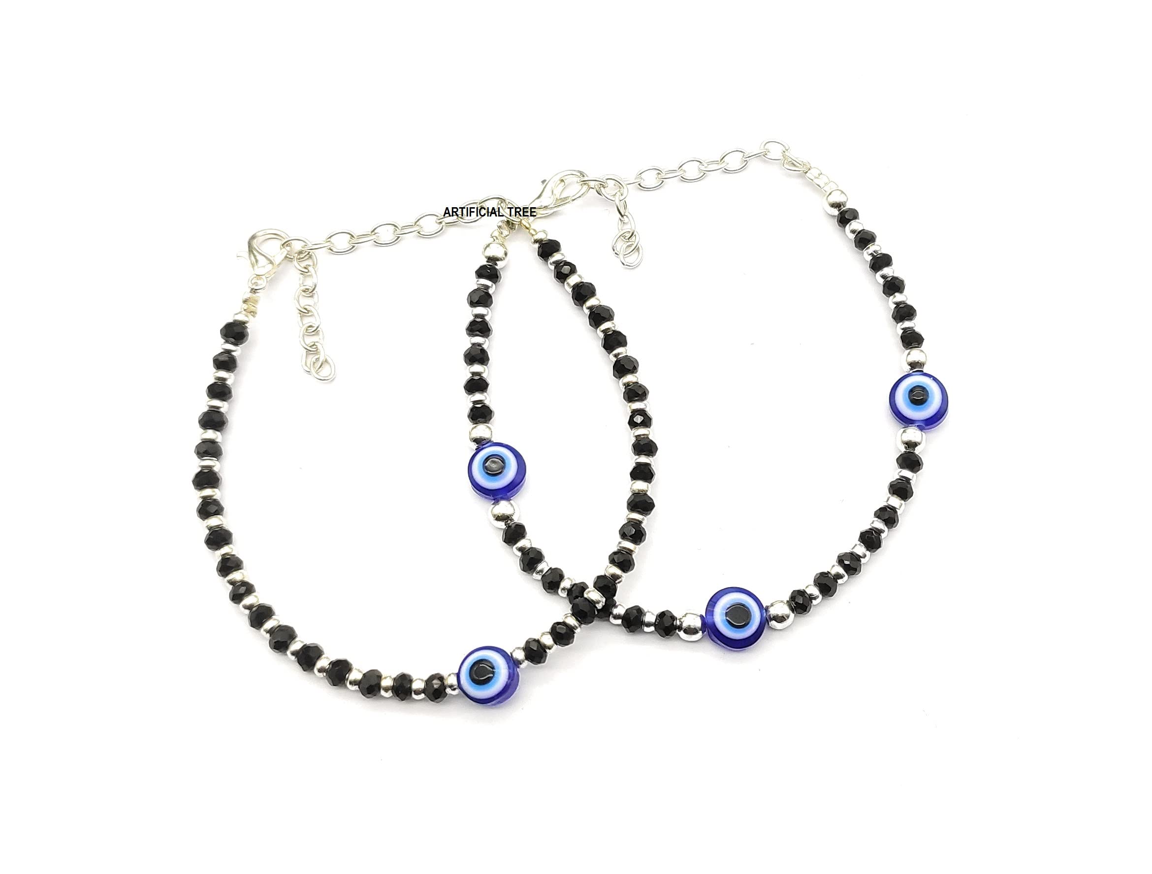 ARTIFICIAL TREENazariya 1 Evil Eye & 3 Evil Eye Charms Nazariya Bracelet Adjustable for Women, Men, Girls & Boys 2 Piece (AT GIRLS BRCT 038)