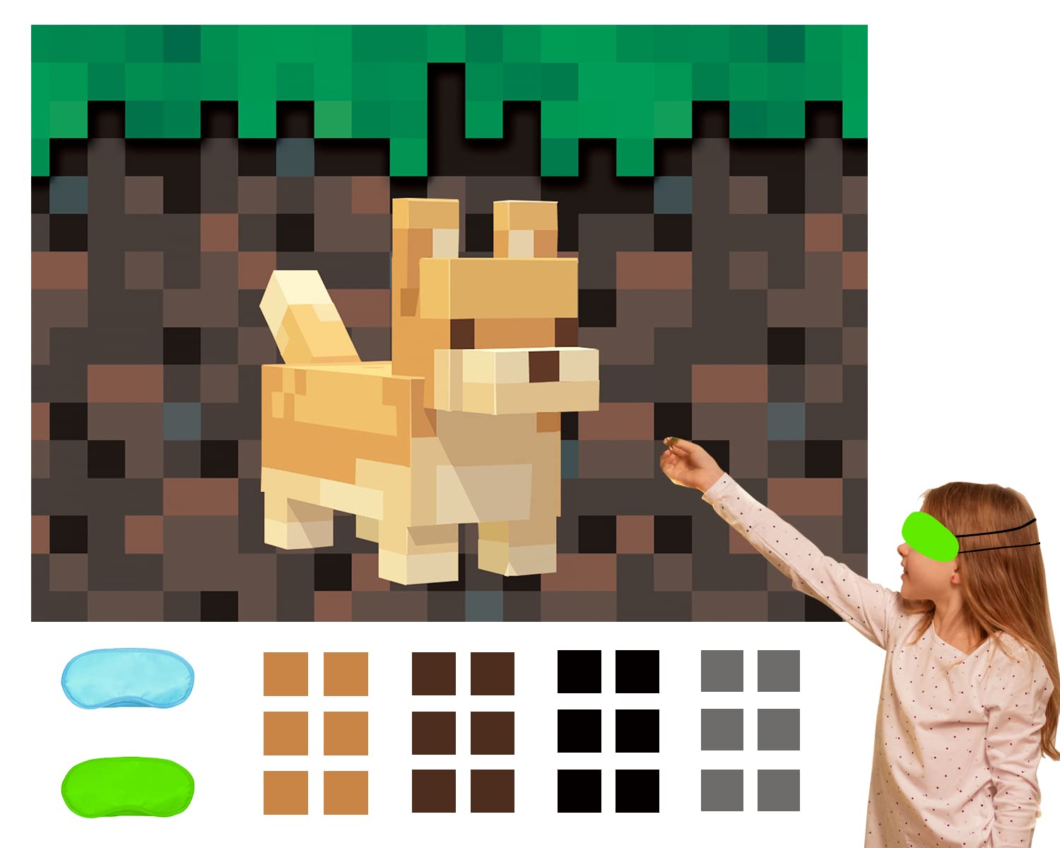 Amazon.com: Pixel Miner Theme Gamer Supplies, Pin The Nose on The Dog Party  Game, Mining Party Large Pixel Poster with 24 Pcs Noses and 2 Pcs Eye Mask  for Kids Mining Theme