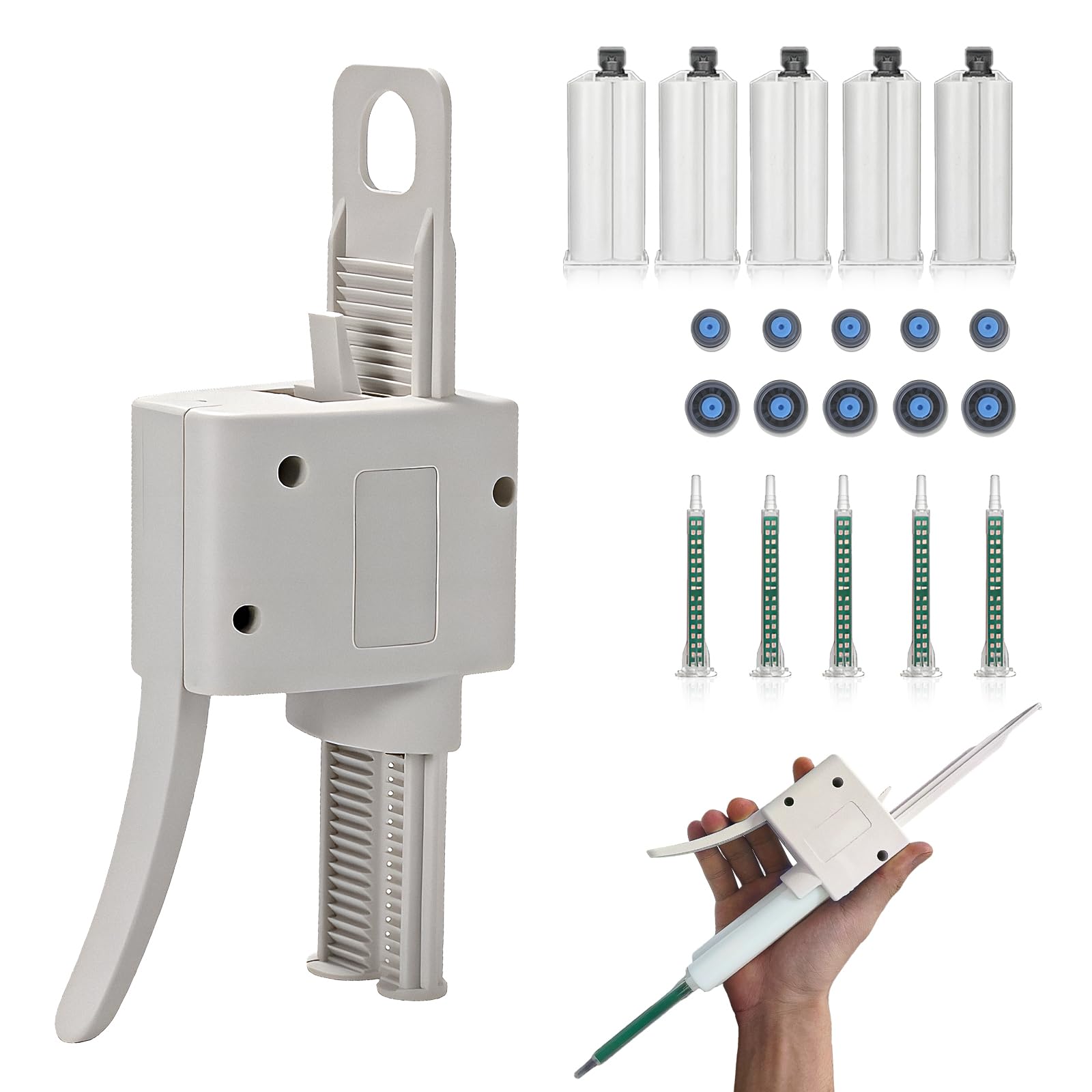 techextra 50ml Dosierpistole, 2k Kleber Pistole, AB Epoxid Klebepistole Griff Klebstoff Gemischt, 2k Klebepistole zum Mischen von 2:1 AB-Kleber, mit 10pcs Statikmischer Mischrohr