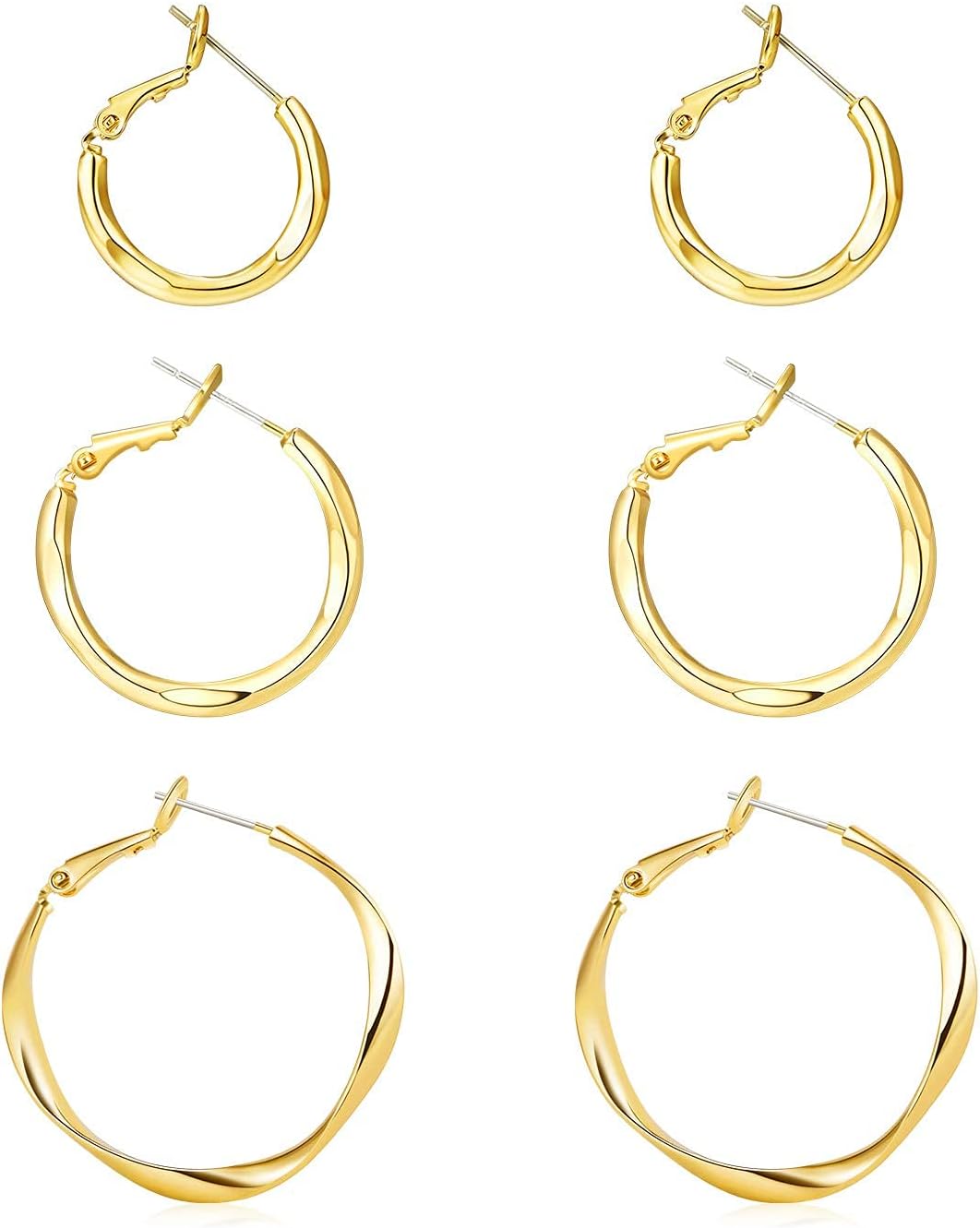 Gold Hoop Earrings Set for Women: Thick 14k Gold Plated Oval Teardrop Sensitive Ear Jewelry Pack Hypoallergenic Hoops Earringsfor Women Fashion (20-35mm)