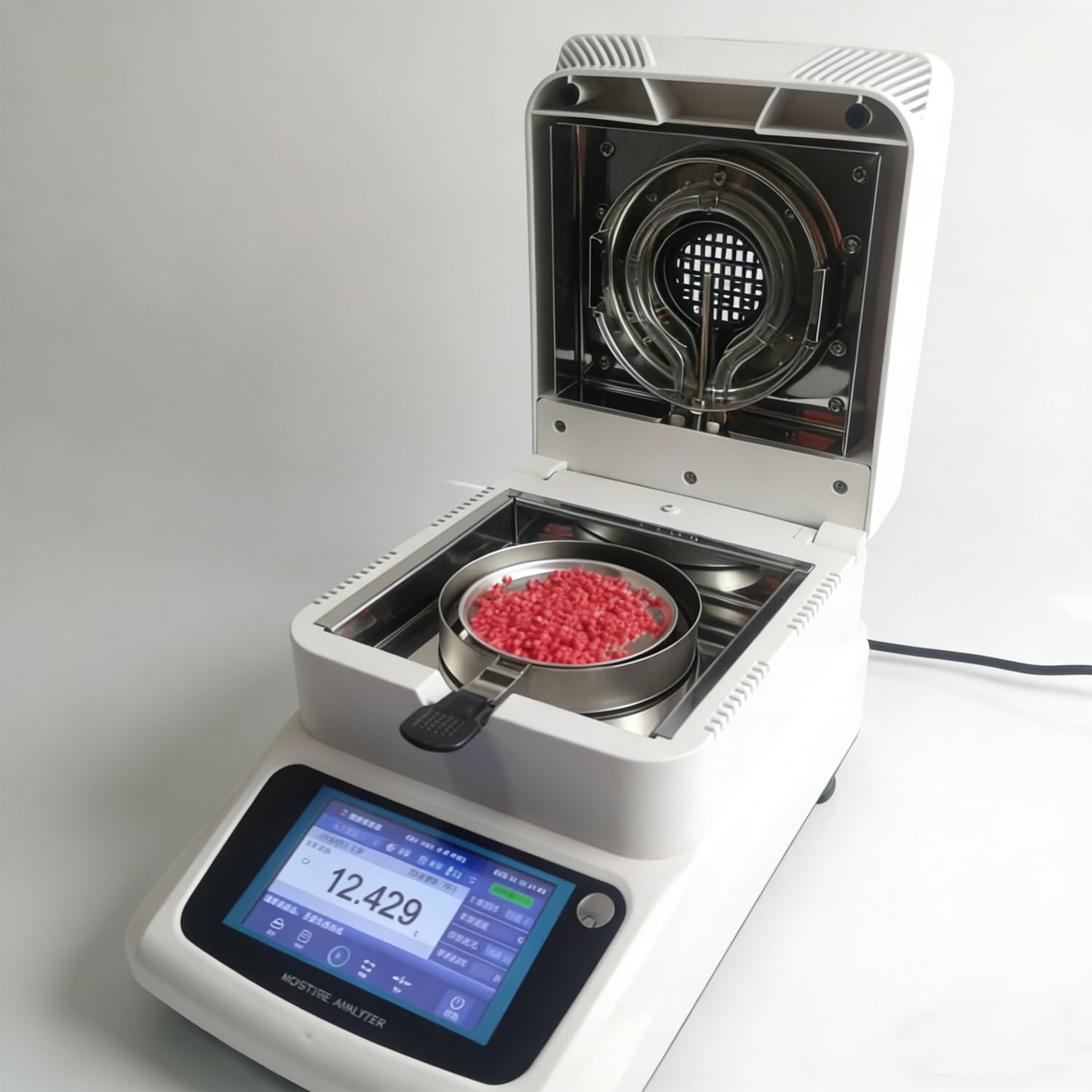 Analizador de Humedad halógeno, balanza de Humedad de 120 g, legibilidad del 0,01%, Ventilador de refrigeración con Bloqueo de Seguridad para Pruebas de Laboratorio de plásticos. 220V-1202