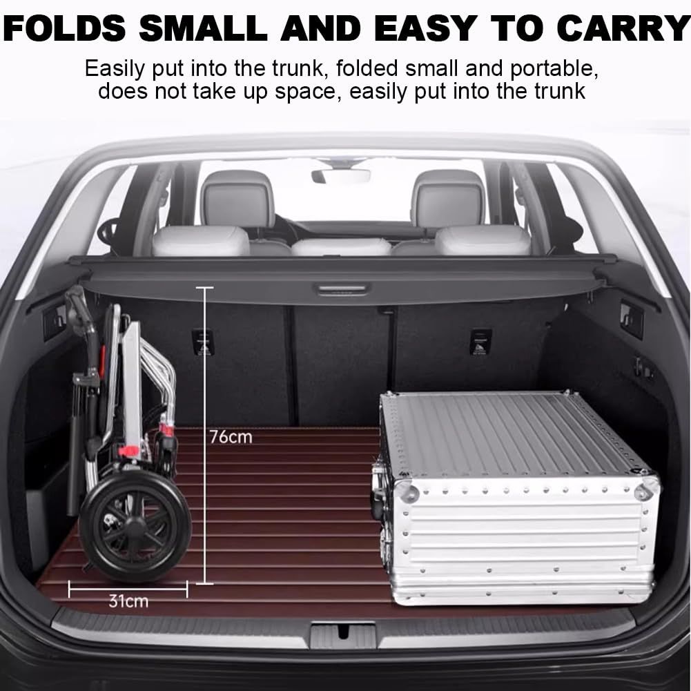 Carrozzina Portatile Manuale Autospinta, Carrozzina Multifunzionale in Lega di Alluminio, Poggiapiedi E Braccioli Regolabili, Carrozzina Pieghevole, Portata 100 kg,B
