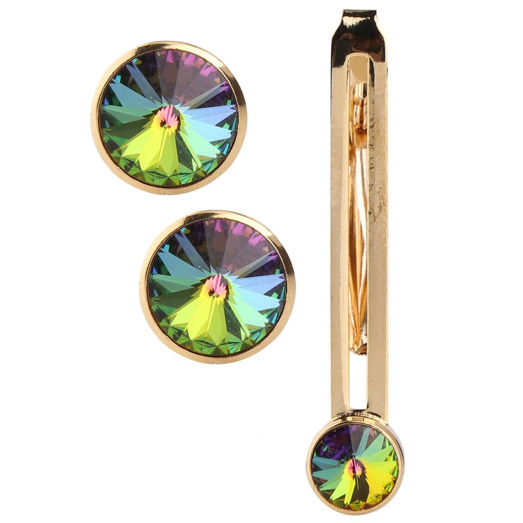 Cufflinks and TIE PIN Set for Men Golden Colour with Swarovski Diamond Crystal (Certificate for Office Corporate Party French Cuff Shirts Shirt Suit Blazer in A Gift Box TNTZZGOLDSET354