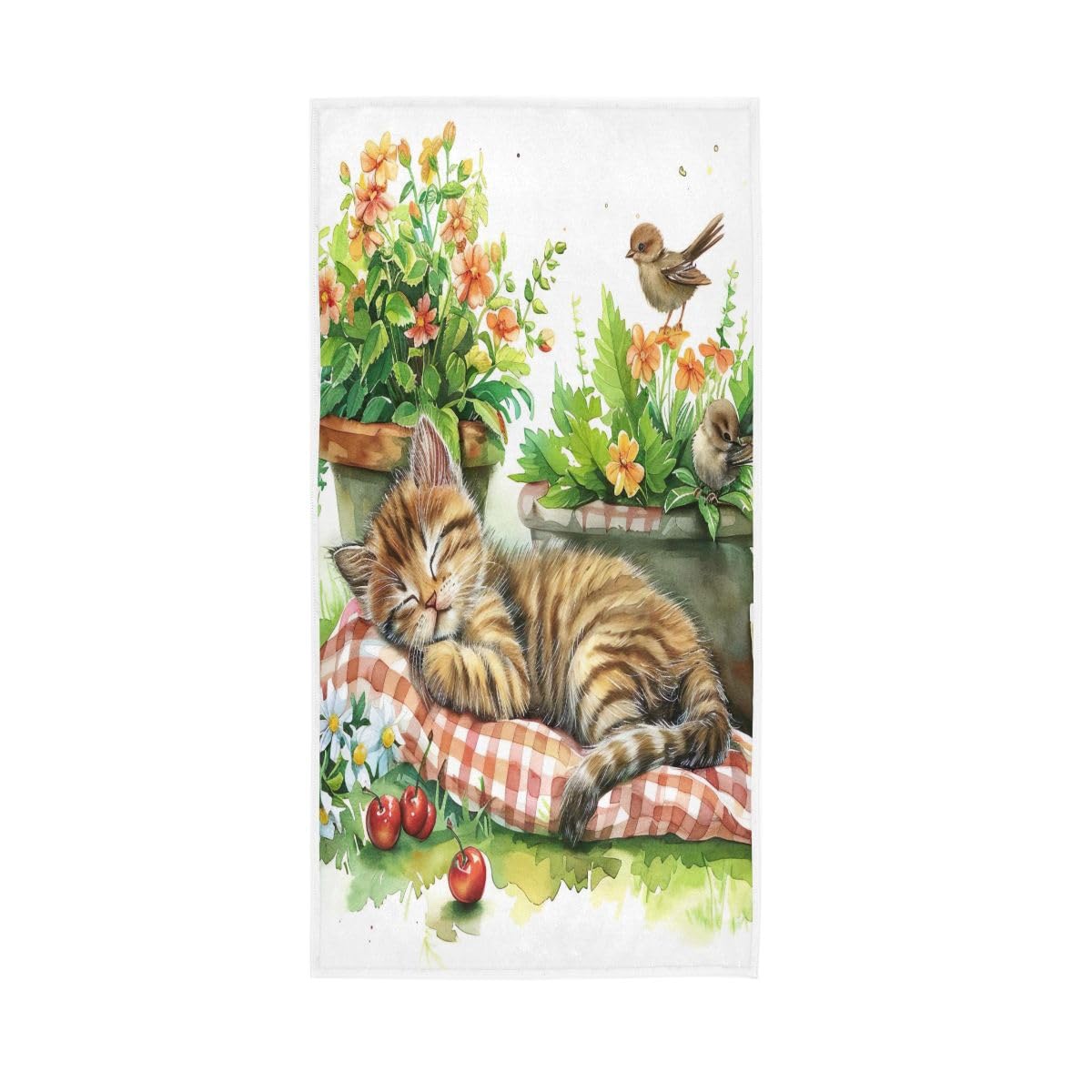 LSRCPD Kitten in Summer Garden Decorative Hand Towels for Bathroom, Hand Towels for Bathroom, Travel, Camp, Hotel, Spa 15 x 30 Inches
