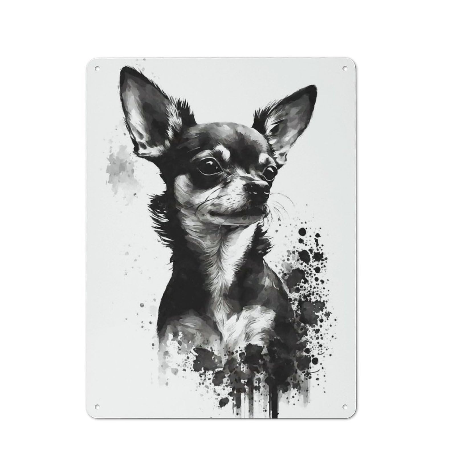 Junmoney Chihuahua Black Ink Vintage Tin Sign 40X30cm With For Kitchen Or Home Bar, For Retro Home Interiors, For Cafés, Pubs And Restaurants