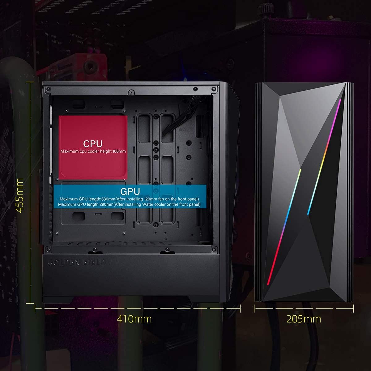 Blасk Frіdау Sаlе 2022 GOLDEN FIELD P3 ATX/Micro ATX/ITX Computer Gaming PC Case with RGB Strip Front Panel Snap-in Tempered Glass Door Design Side Panel Gеt Sресіаl Prісе GOLDEN FIELD P3 ATX/Micro ATX/ITX Computer Gaming PC Case with RGB Strip Front Panel Snap-in Tempered Glass Door Design Side Panel