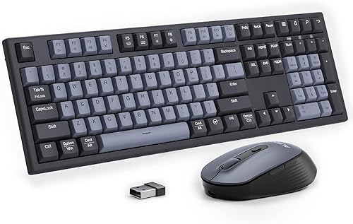 AUSDOM Combo de teclado y mouse inalámbricos, sensación mecánica de 108 teclas, teclado silencioso recargable de tamaño completo de 2.4 G y mouse