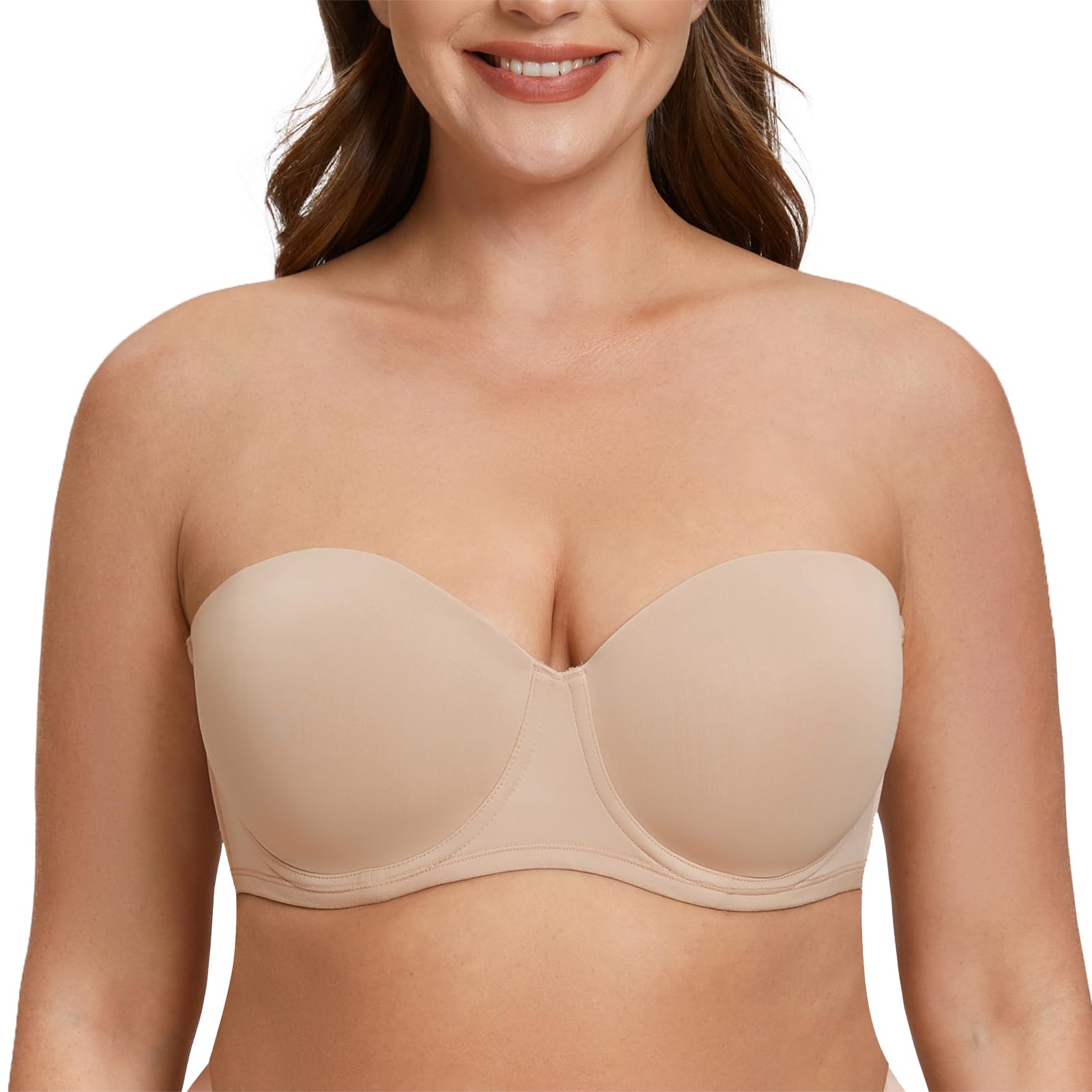 MELENECA Women's Underwire Strapless Bras for Bigger Bust Back Smoothing Plus Size Beige 38DD
