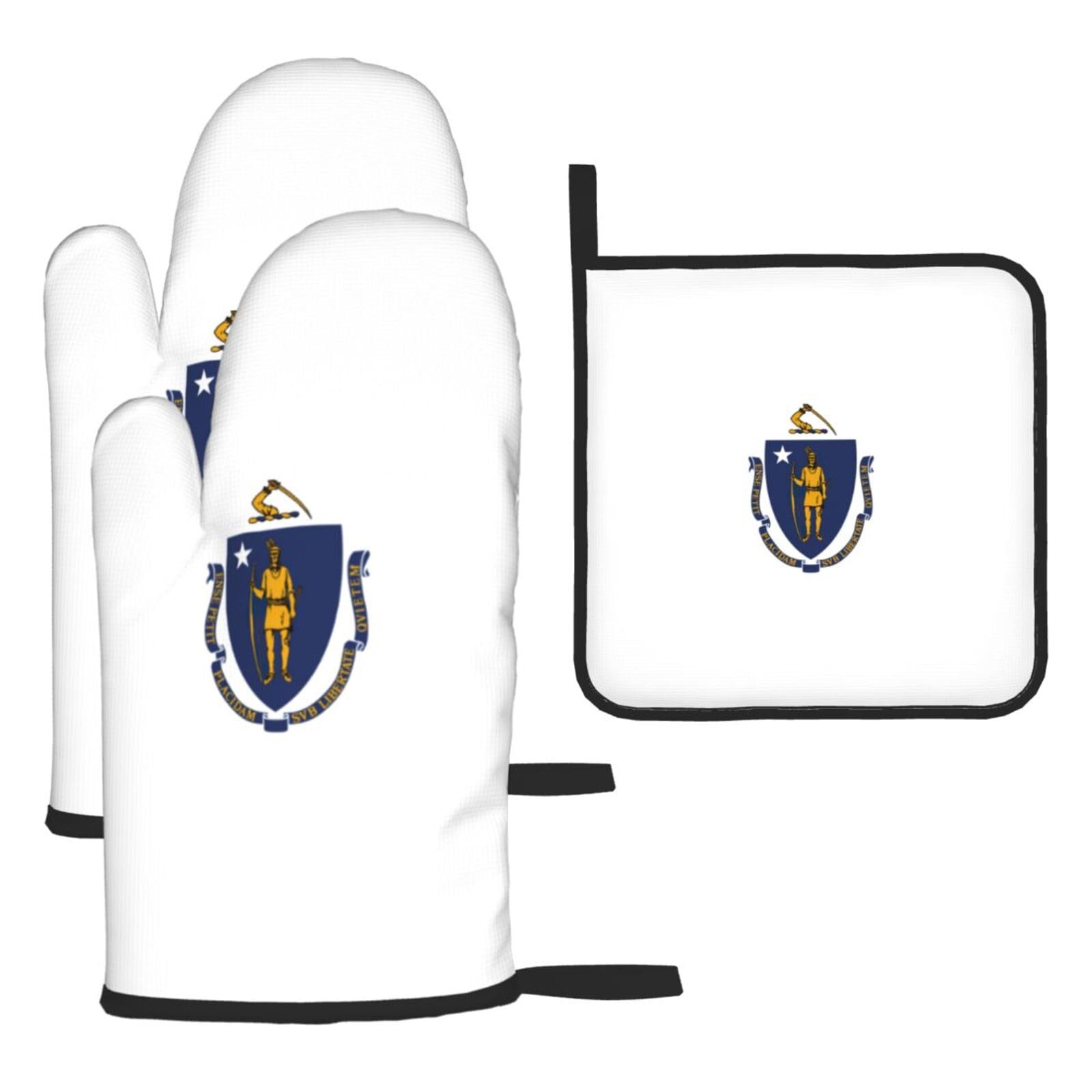 Massachusetts State Flag Print Oven Mitts Kitchen Gloves Set Everyday Baking Grilling Microwaving Cooking Gift