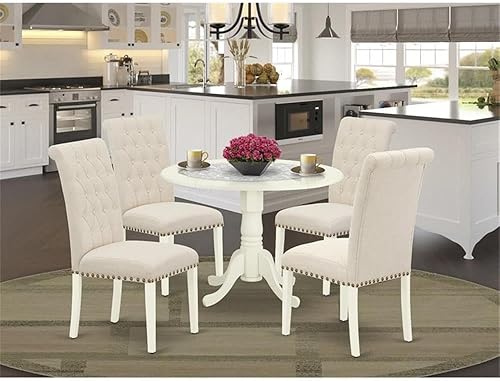 Miniatura 2 de East West Furniture DLBR5-WHI-02 - Juego de mesa de comedor de 5 piezas para 4 personas, incluye una mesa de cocina redonda con gotas y 4 sillas