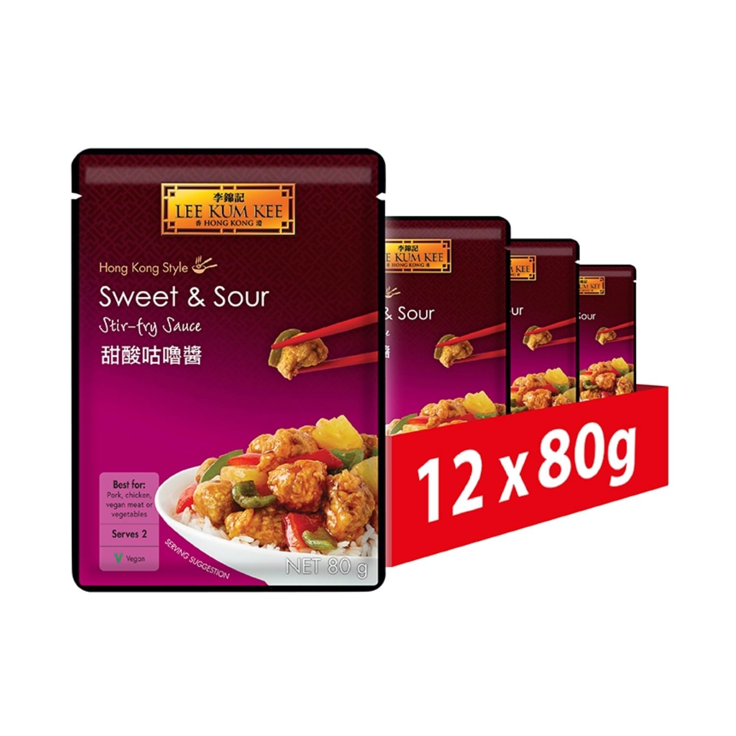 Lee Kum KeeSweet & Sour Stir-Fry Sauce, Hong Kong Style, 80 g (Pack of 12)