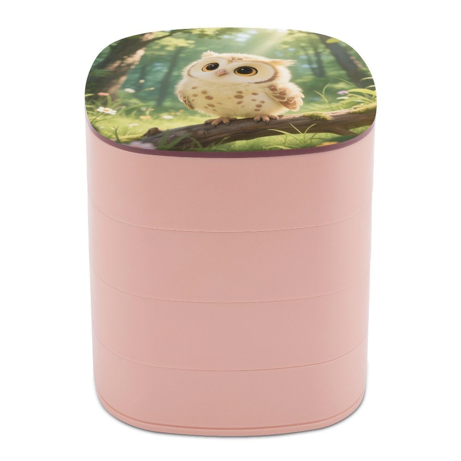 VstaDank Cute Owl Cub Jewelry Box with Mirror 4-Layer Rotating Jewelry Tray Case Portable Jewelry Case Trinket Boxes Trinket Cases Travel Jewelry Organizer Earrings Storage Box