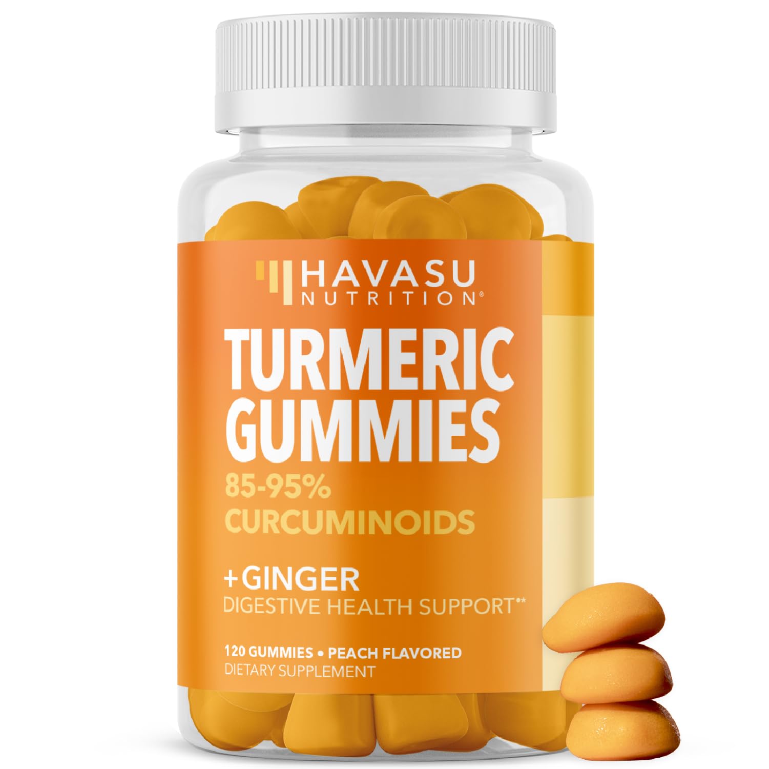 Turmeric Gummies with Ginger Root Extract - Digestive Health and Immune Support Supplement for Overall Wellness - 120 Count - Vegan, Non-GMO Curcumin Vitamin - Peach Flavor, 2 Month Supply