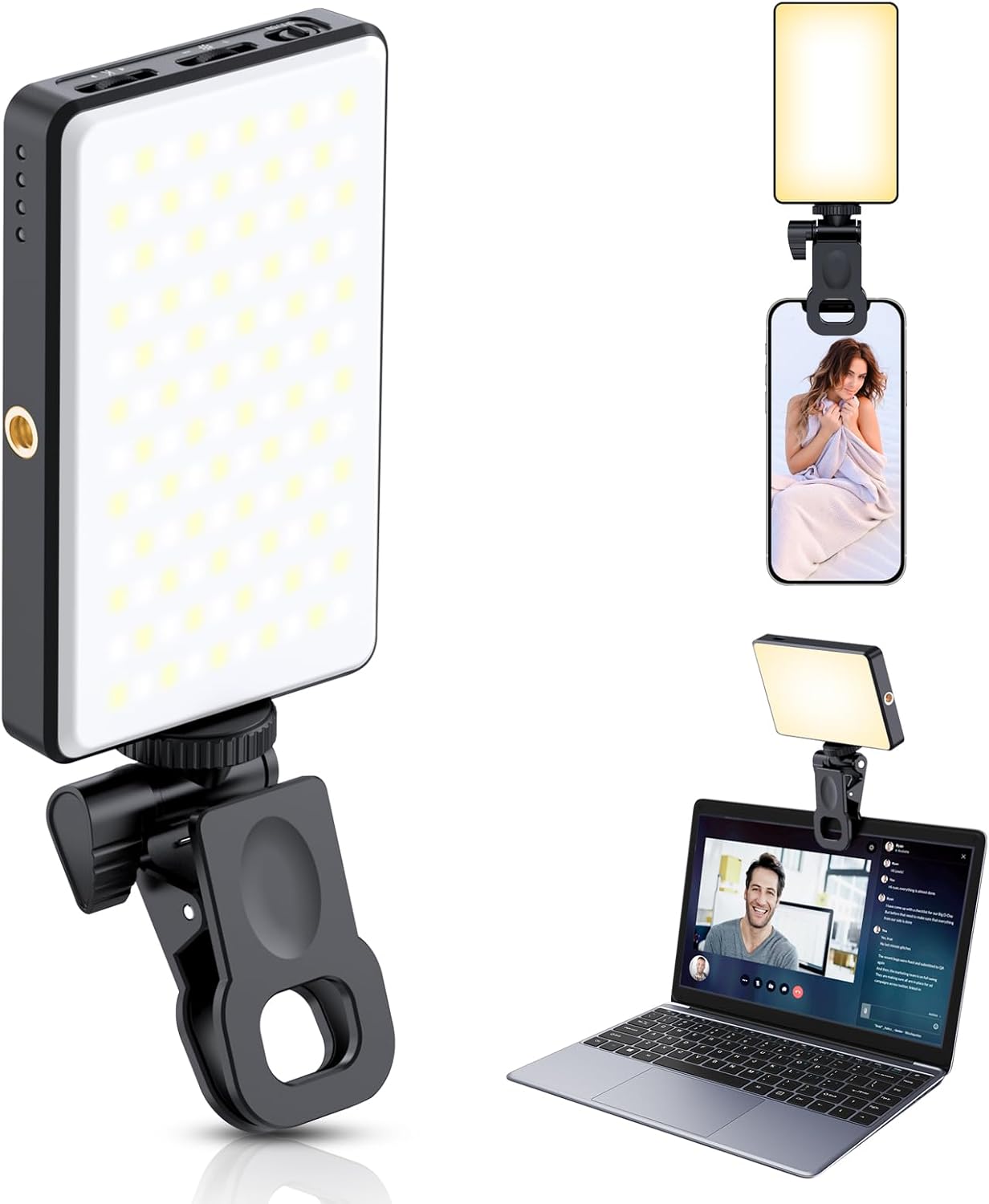 5000Mah Rechargeable Phone Light, 120 LED Selfie Light, Video Light with Phone Light Clip, Camera Light, Adjusted 3 Light Modes, Selfie Light for Phone, iPad, Laptop, Camera, for Vlog, TikTok