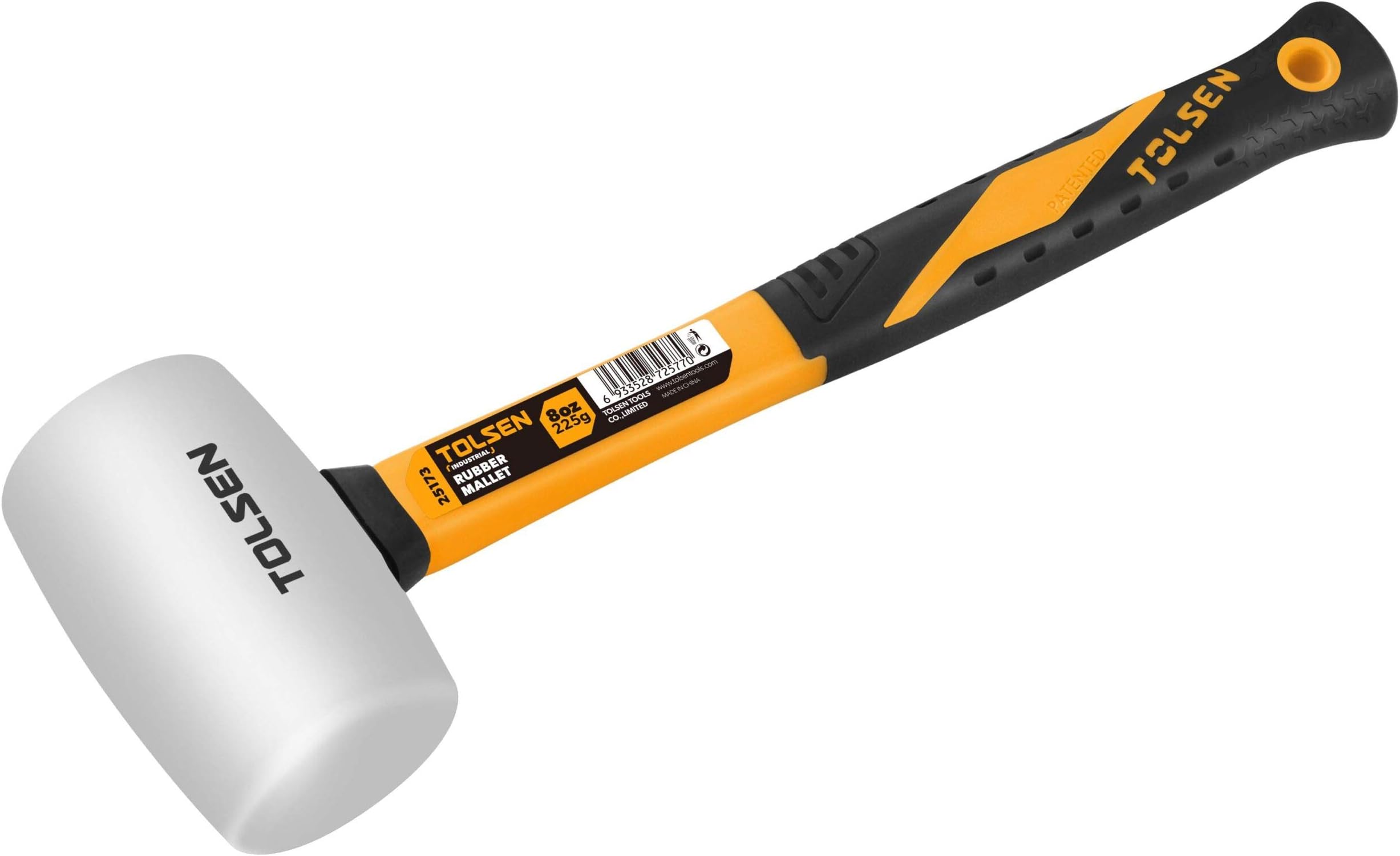 Tolsen White Rubber Mallet, 24oz, Fiberglass Handle, Double-faced Rubber Head - Soft, Non-slip Grip, Ideal for Construction, Upholstery & Automotive Work