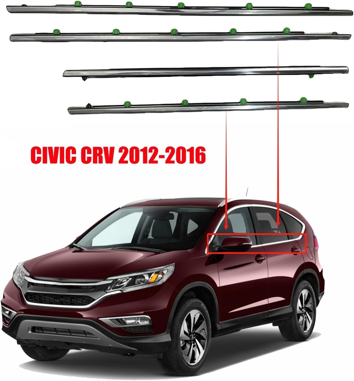 4PCS 車用クロームウィンドウウェザーストリップモールディングトリムシールベルトアウター 2012-2016 ホンダ CRV/CR