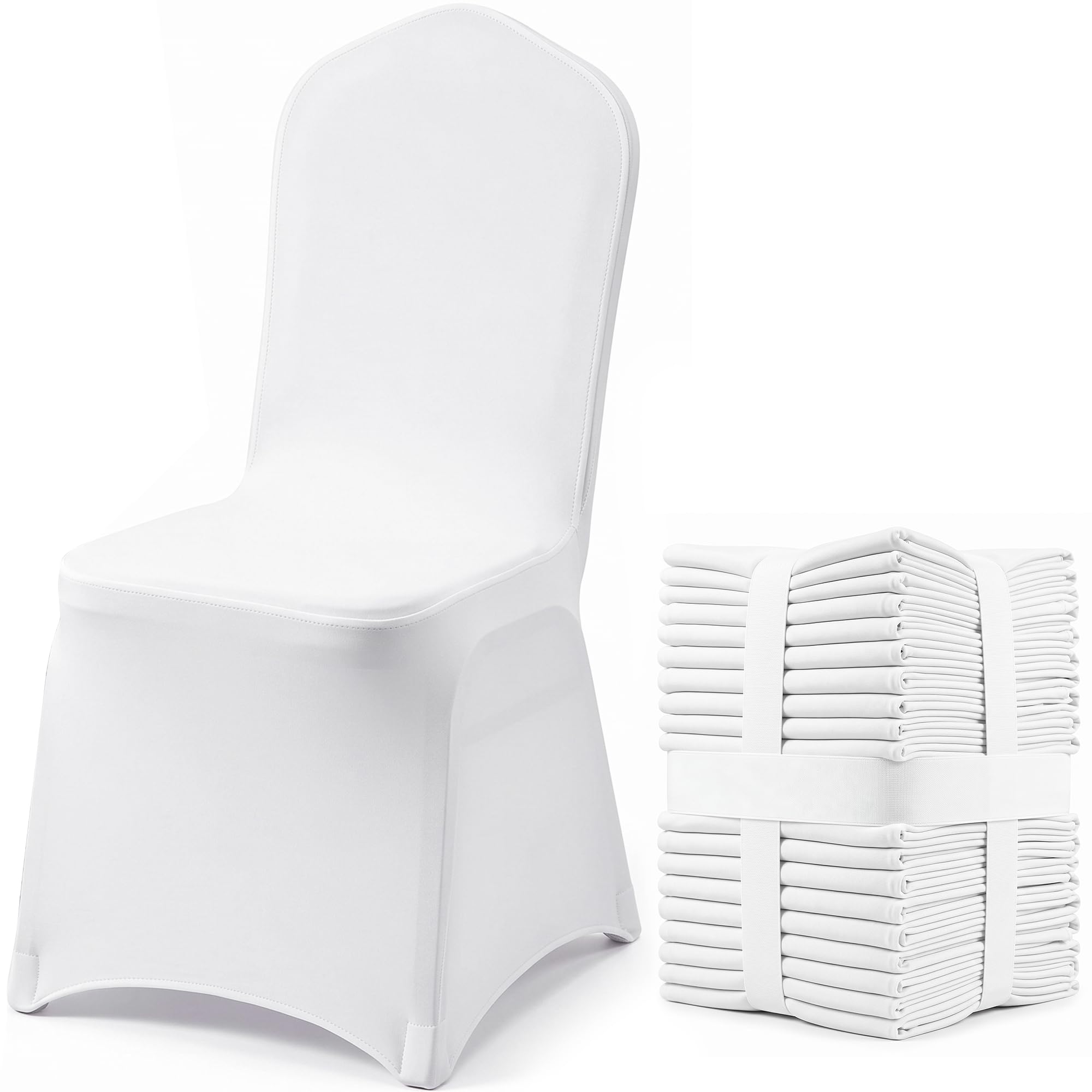 VEVOR 50 Pcs White Chair Covers Polyester Spandex Chair Cover Stretch Slipcovers for Wedding Party Dining Banquet Flat-Front Chair Covers 50 cm