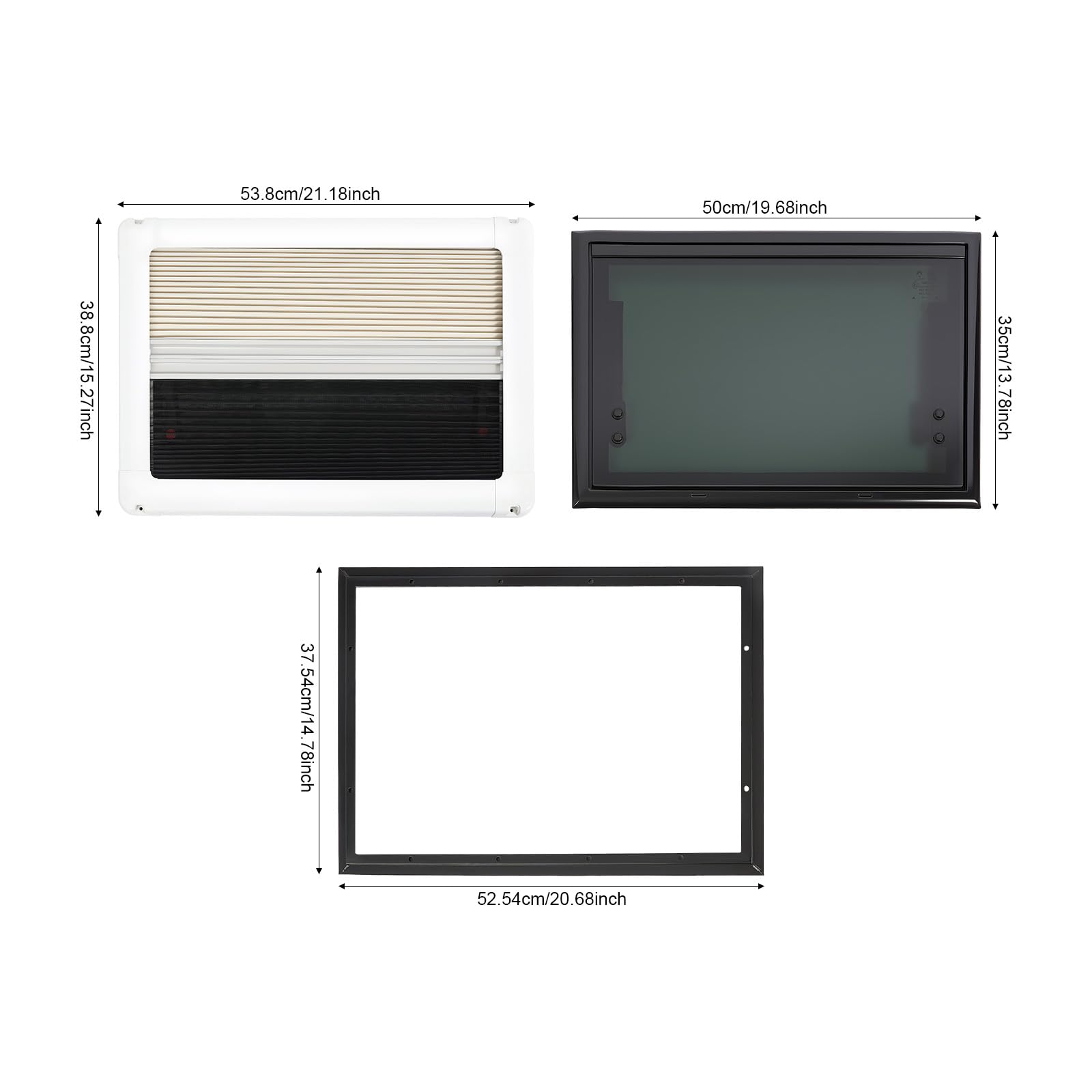 Wohnmobil Fenster RV-Ausstellfenster Wohnmobilfenster Camper Fenster mit Integriertem Rollo und Fliegengitter 85° Öffnungswinkel für Wohnwagen Van Camper (500x350mm Rechteckig)