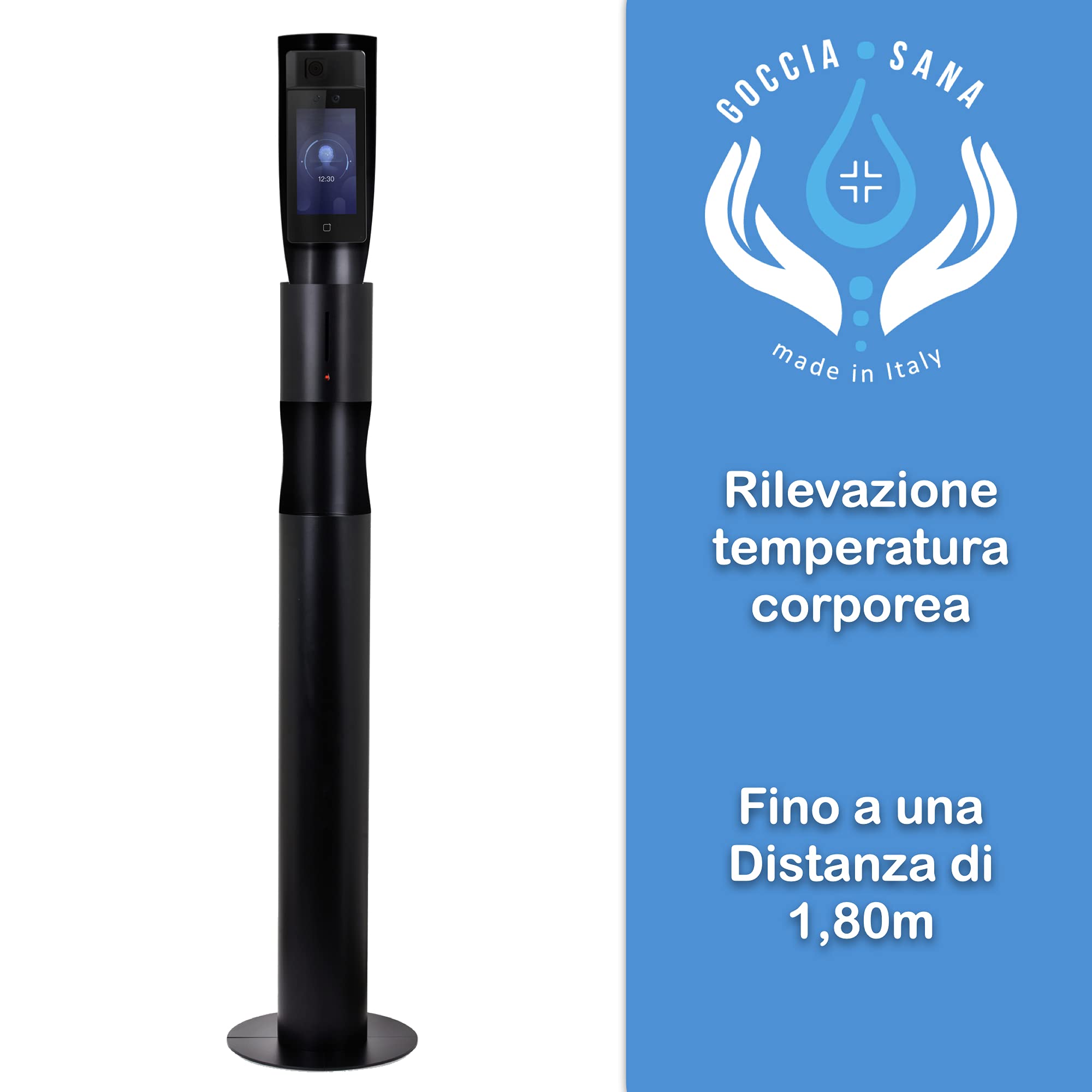 Dispensador gel hidroalcoholico automático Adige | termometro infrarrojos profesional Gocciasana | Distribuidor automatico gel hidroalcohólico