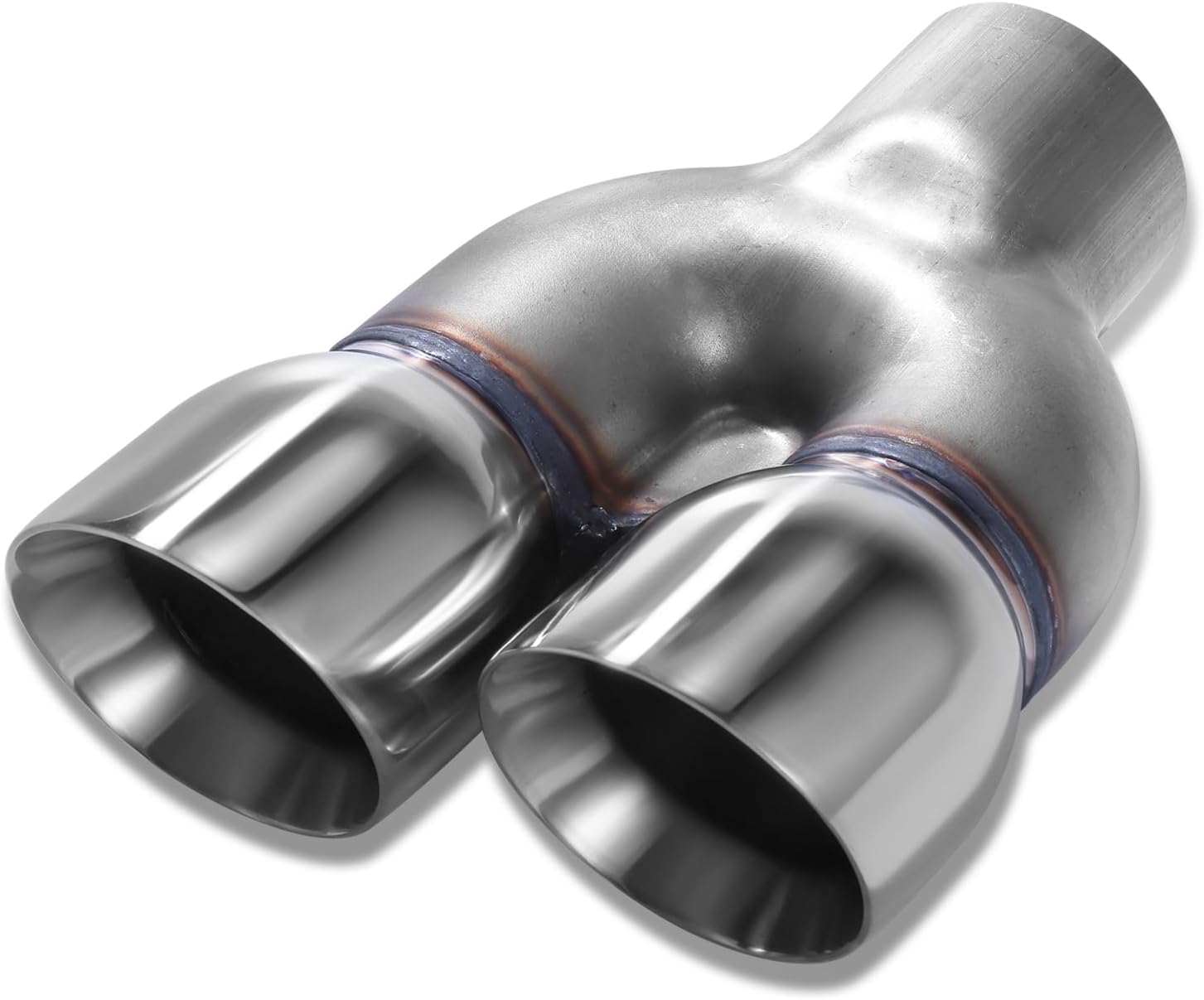 A-KARCK Dual Exhaust Tip 2.25 Inch Inlet 3" Dual Outlet 8.5" Overall Length Polished Stainless Weld-On Duo Layer Angle Exhaust Tailpipe Tips for Car Truck (Left)