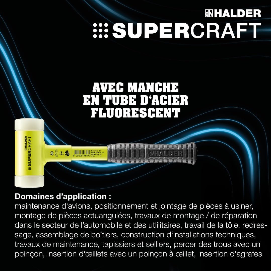 Maillet SUPERCRAFT, avec manche en tube d'acier incassable, revêtu jaune fluorescent et poignée antidérapante | D=60 mm | 3377.160