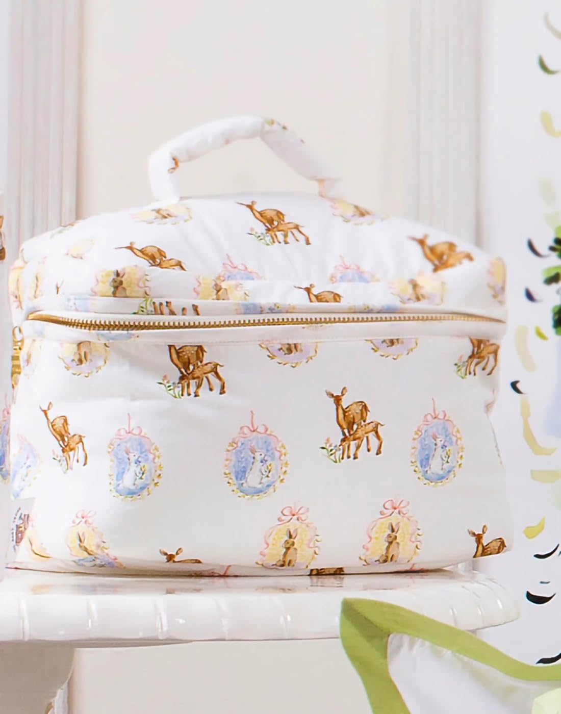 Enchanted Deer Travel Bag | Quilted Egyptian Cotton Baby Essentials Organizer Bag | Multipurpose Pouch for Travel, Diapering & Gifting-image-46