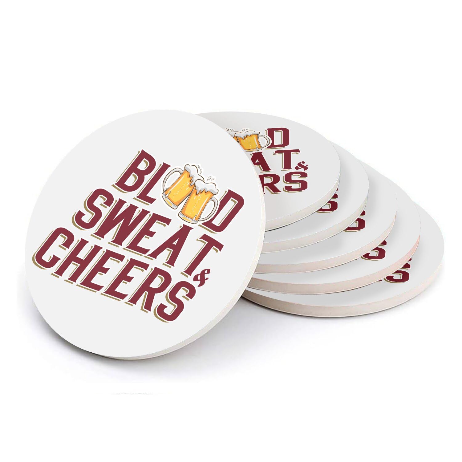 Sous verre ronds en céramique Blood Sweat Cheers, cadeau idéal pour la fête