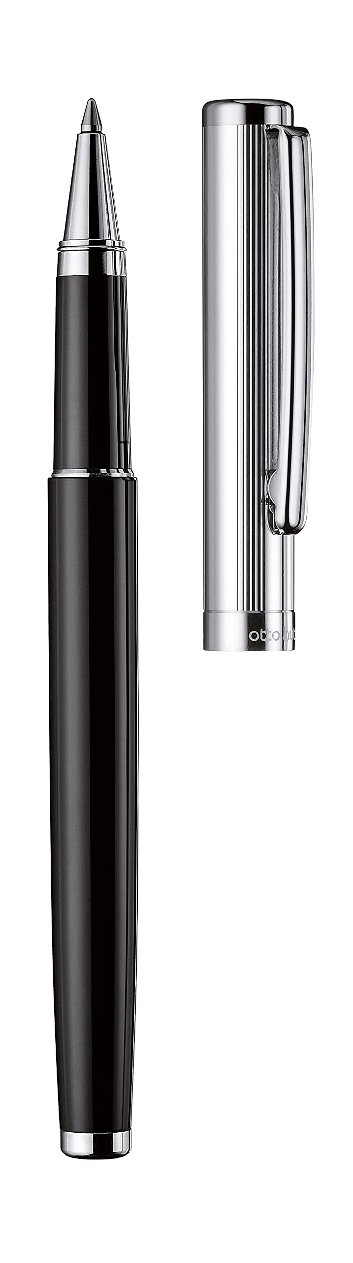 Otto Hutt design 01 Tintenroller 009-61033 – Rollerball mit hochwertiger Beschichtung, Faden Guilloche und glänzender Oberfläche in der Farbe Schwarz – Mit Großraummine M, blau