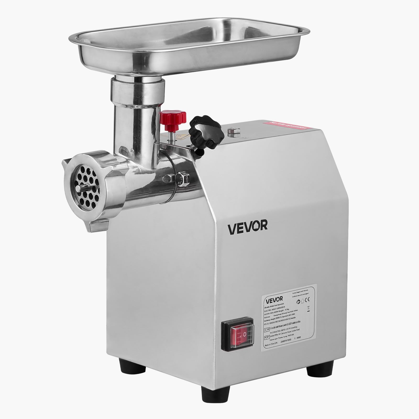 VEVOR Tritacarne Elettrico Capacità 2,04 kg/min, Tritacarne da Tavolo da 600 W con Lama Piastra di Macinazione, Macchina per Salsicce Commerciale in Acciaio Inox per Cucina Ristorante Hotel