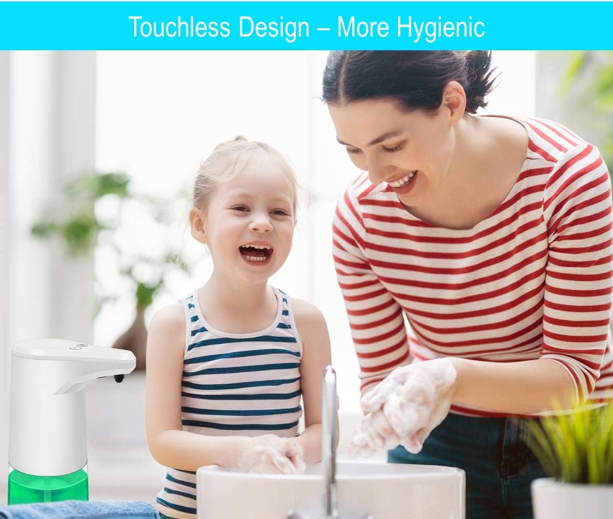 HouLight Automatic Foam Soap Dispenser, Touchless High Capacity Battery Operated Hands Free Electric Foam Soap Dispenser Equipped w/ Adjustable Soap Dispensing Volume Control, 12oz/350ml Capacity