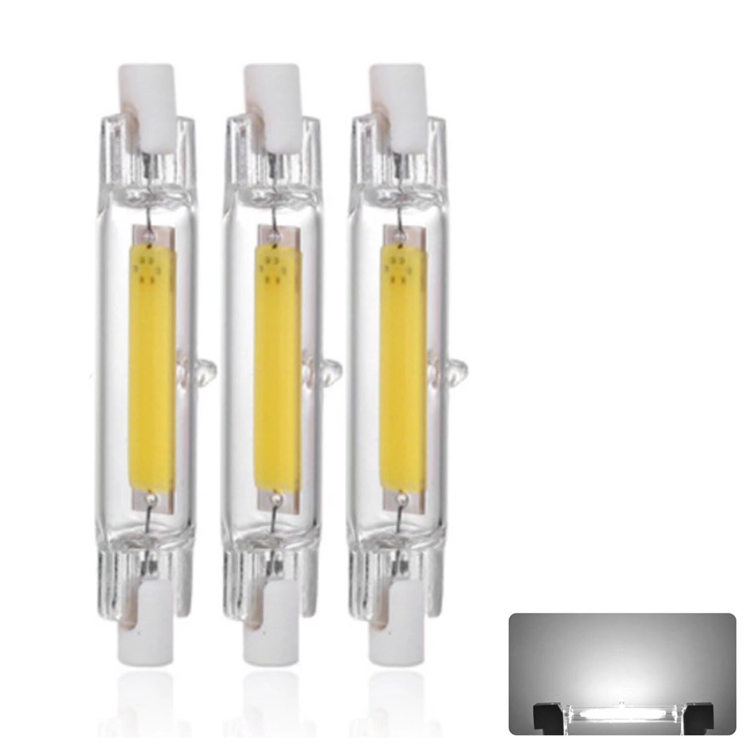 R7S LED Bulb 78mm Dimmable, 15W Light Bulb, Equivalent J78 150W Halogen, 1500LM, Cold White 6000K, COB Double Ended Reflector Linear Lamp for Ceiling Wall Lamp, 3 Pack