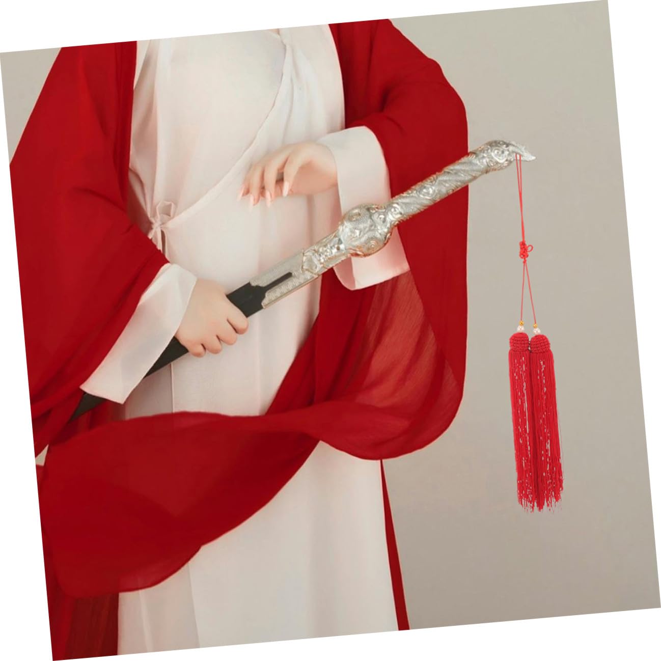 Borlas Colgantes de Tela Roja 6 Piezas para Espada Tai Chi Artes Marciales Resistente Multifuncional