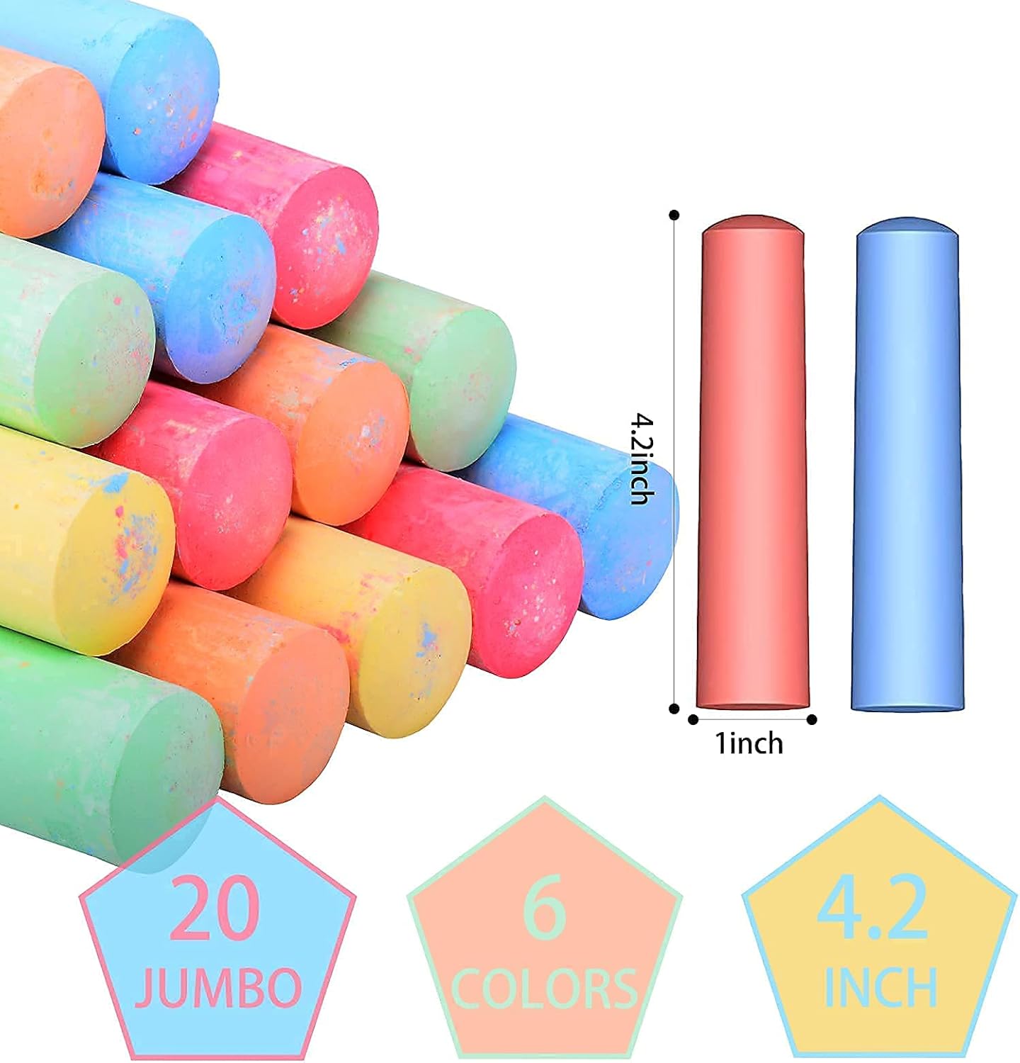 20 Per Pack Jumbo Washable Outdoor Bulk Chalk Colorful sidewalk chalk, Kids' Drawing Chalks, Chalkboard Sidewalk Chalk for Kids Toddlers Outdoor Side Walk Outside Driveway Art Floor Chalks : Toys & Games