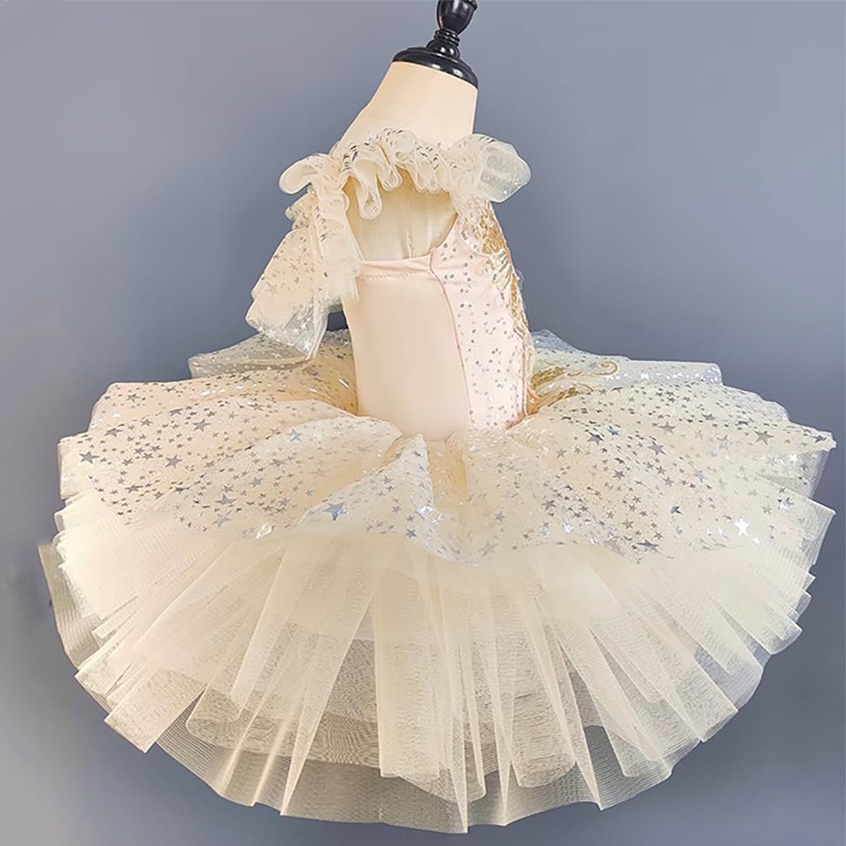 Dziecięcy trykot baletowy tutu, spódniczka z cekinami, łabędź, sukienka księżniczki, strój do tańca, 130 cm, beżowy