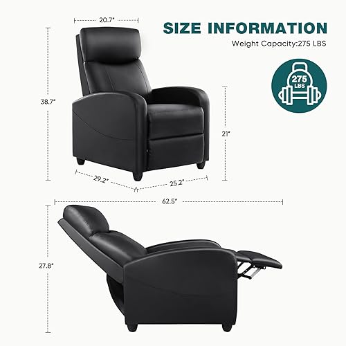 Miniatura 3 de Smug Silla reclinable para sala de estar, reclinables de cuero, asiento de cine en casa con soporte lumbar con respaldo ajustable y reposapiés,