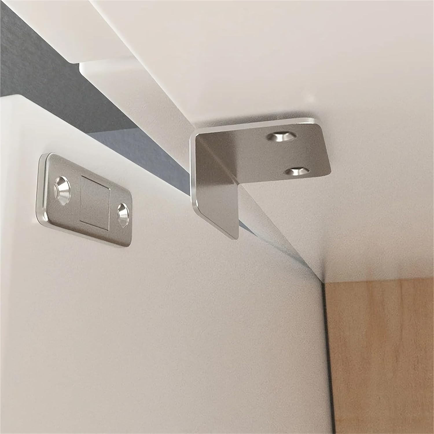 Ultra Thin Latch Cupboard L Type Door Closer Cabinet Catches Stopper Furniture Fittings Strong Magnetic Kitchen Accessories(Silver 4pcs)
