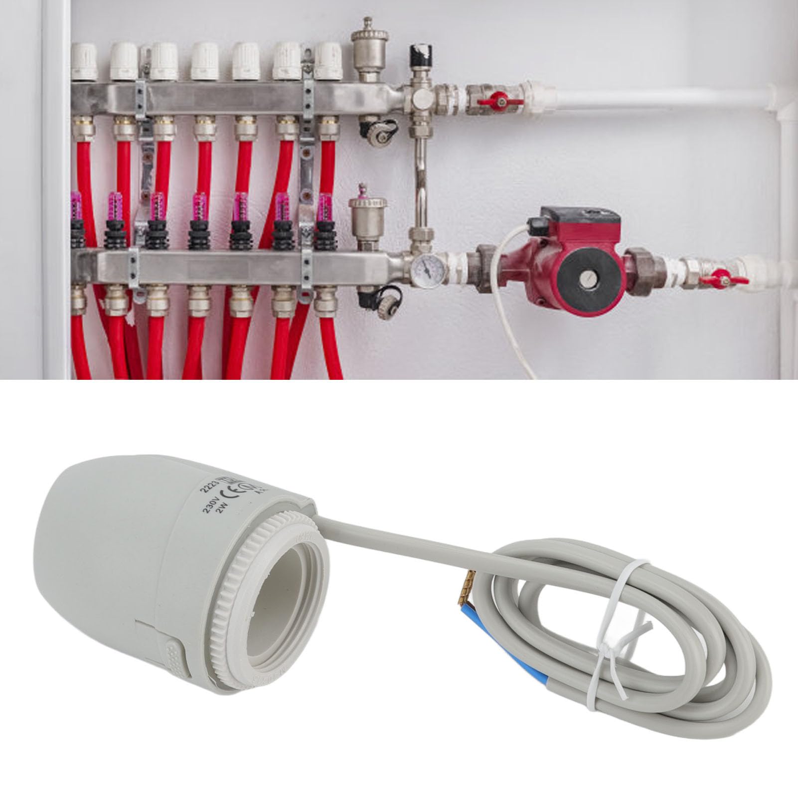 2W Elektryczny Siłownik Termiczny Kolektor Zamknięty IP54 Wodoodporny Zawór Termostatyczny do Ogrzewania Podłogowego do Systemu Grzewczego 230V