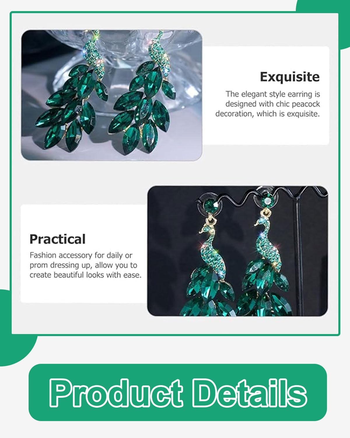 1 pieza de pendientes de borla para mujer, pendientes de pavo real, cristales austriacos, estilo boho, perlas en cascada, borlas, pendientes colgantes