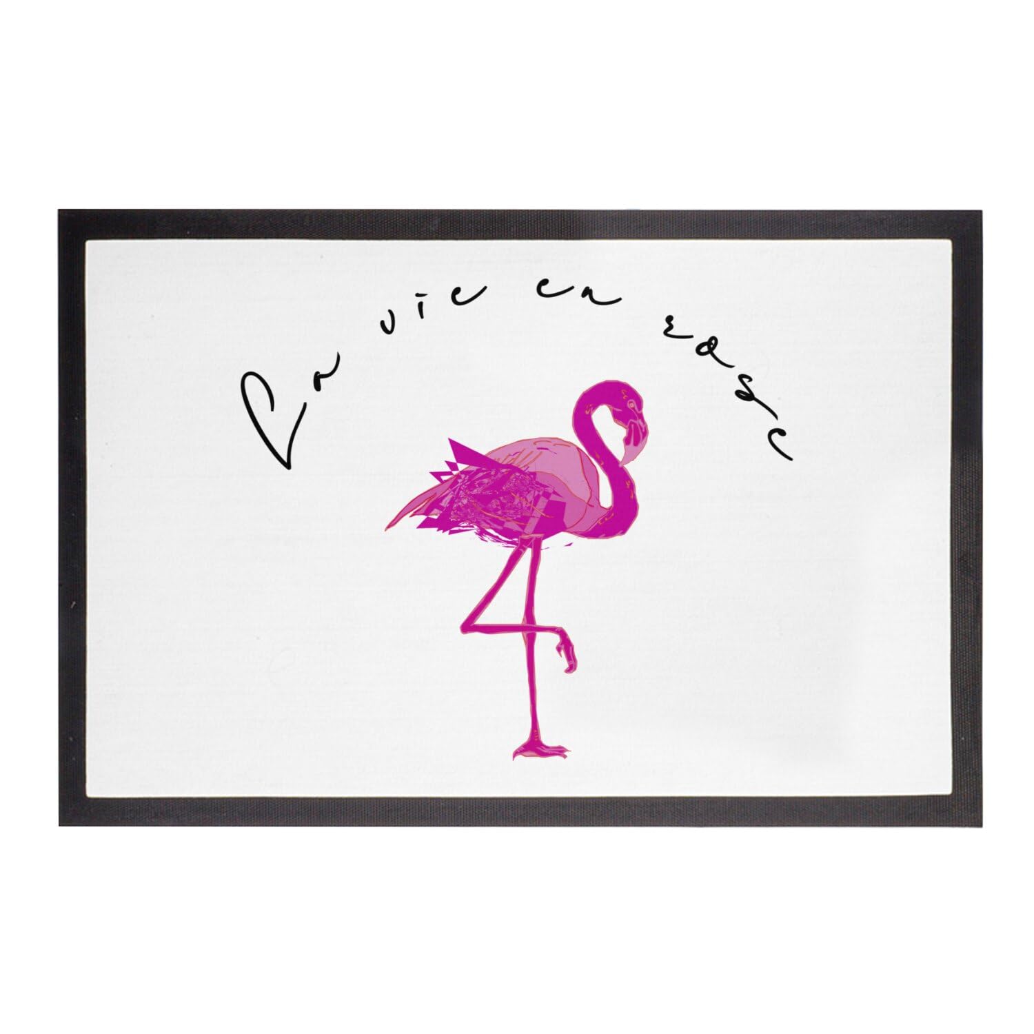 Paillasson flamant rose la vie en rose dessin de dimensions 75x50cm pour entrée