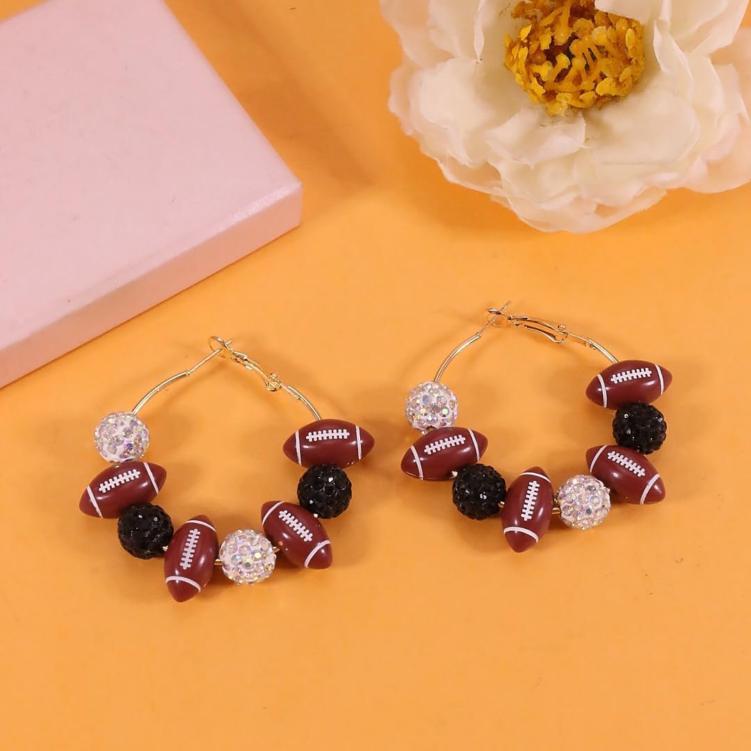 Football Earrings for Women Game Day Earrings Rugby Rhinestone Hoop Earring Football Earring Mom Sport Lover Jewelry Football GameDay Accessories for Women - Image 4