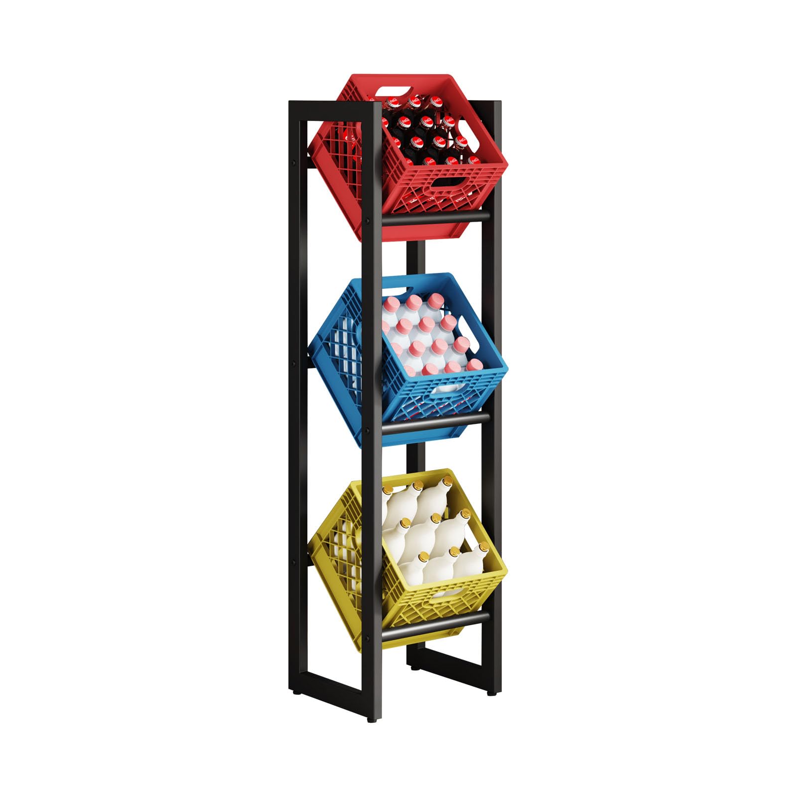 Kistenständer Getränkekistenregal 3 Kisten/Getränkeregal Kistenregal 2 bis 3 Kästen/Regal für Getränkekisten Wasserkasten Obstkisten Bierkisten Regal Verkaufsregal/Schwarz/39x30x140cm(BTH)-1Stück