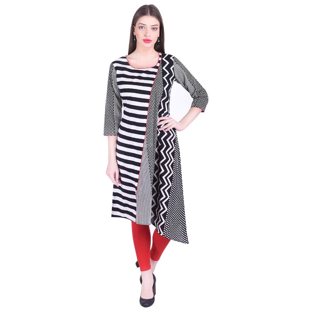 Vihaan Impex Stylish Women Cotton Kurti Three Fourth Sleeve Black Dress