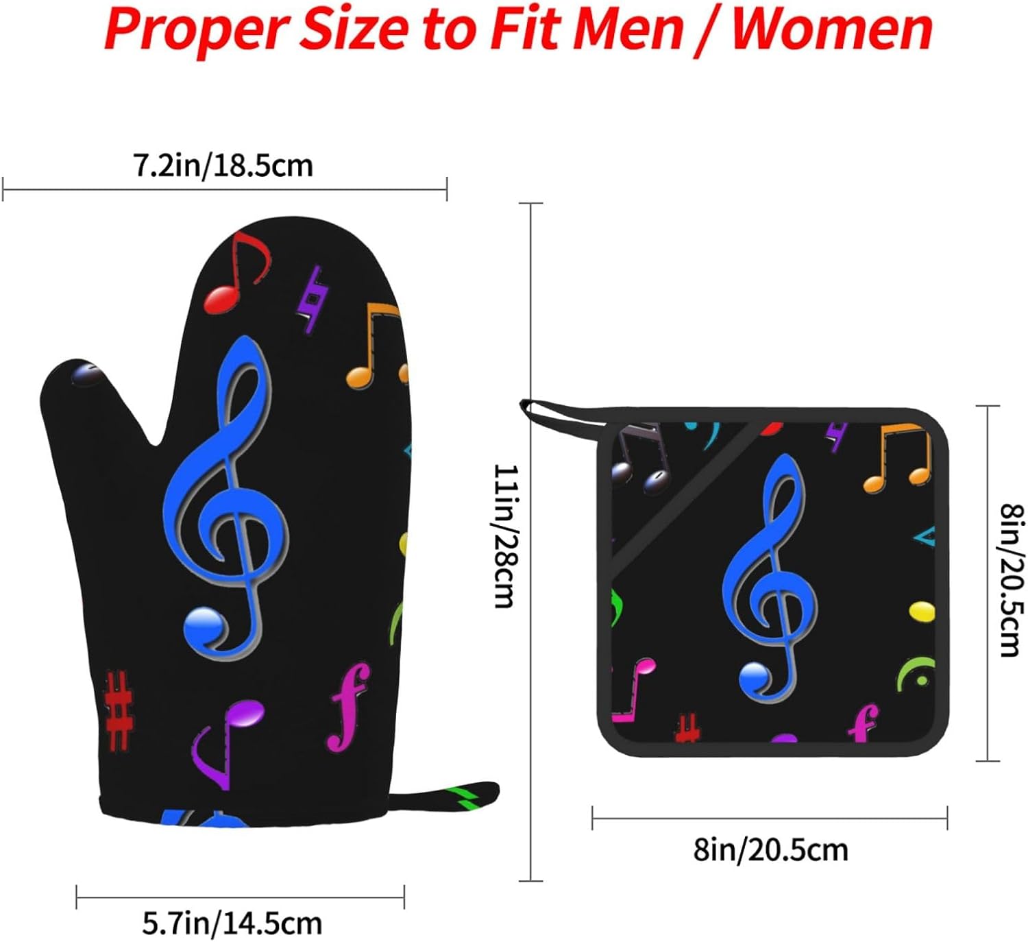 Music Oven Mitts and Pot Holders Set of 4 Heat Resistant Kitchen Gloves with Silicone Palm Hot Pads for Baking Cooking Grilling BBQ