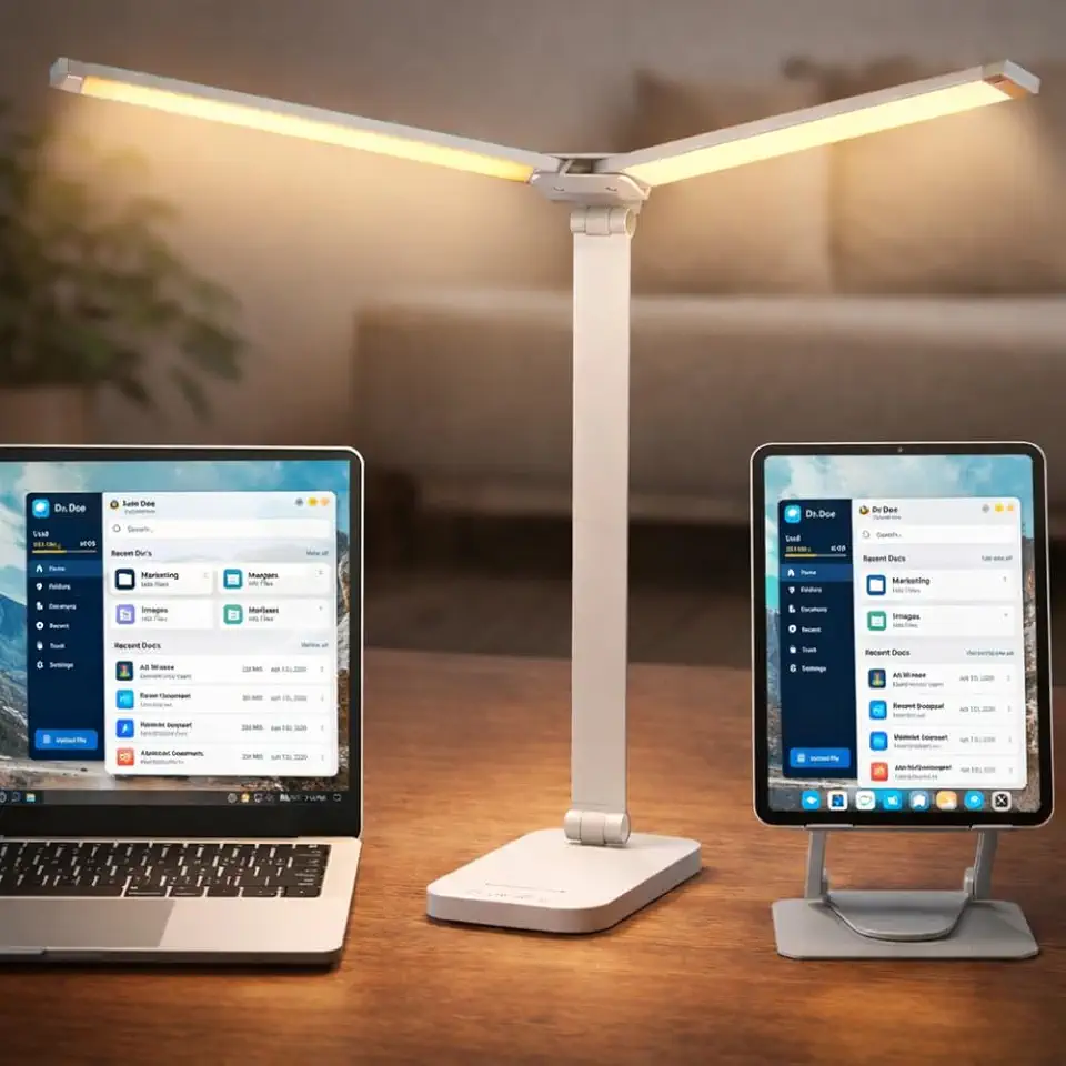 Luminária de Mesa DUPLA Touch LED Quente Neutra Fria - Totalmente Ajustável e com Inclinação - Dois Lados - Ideal para Estudo, Ler, Bancada de Trabalho - 26 Pontos de LED - Recarregável USB - Branca