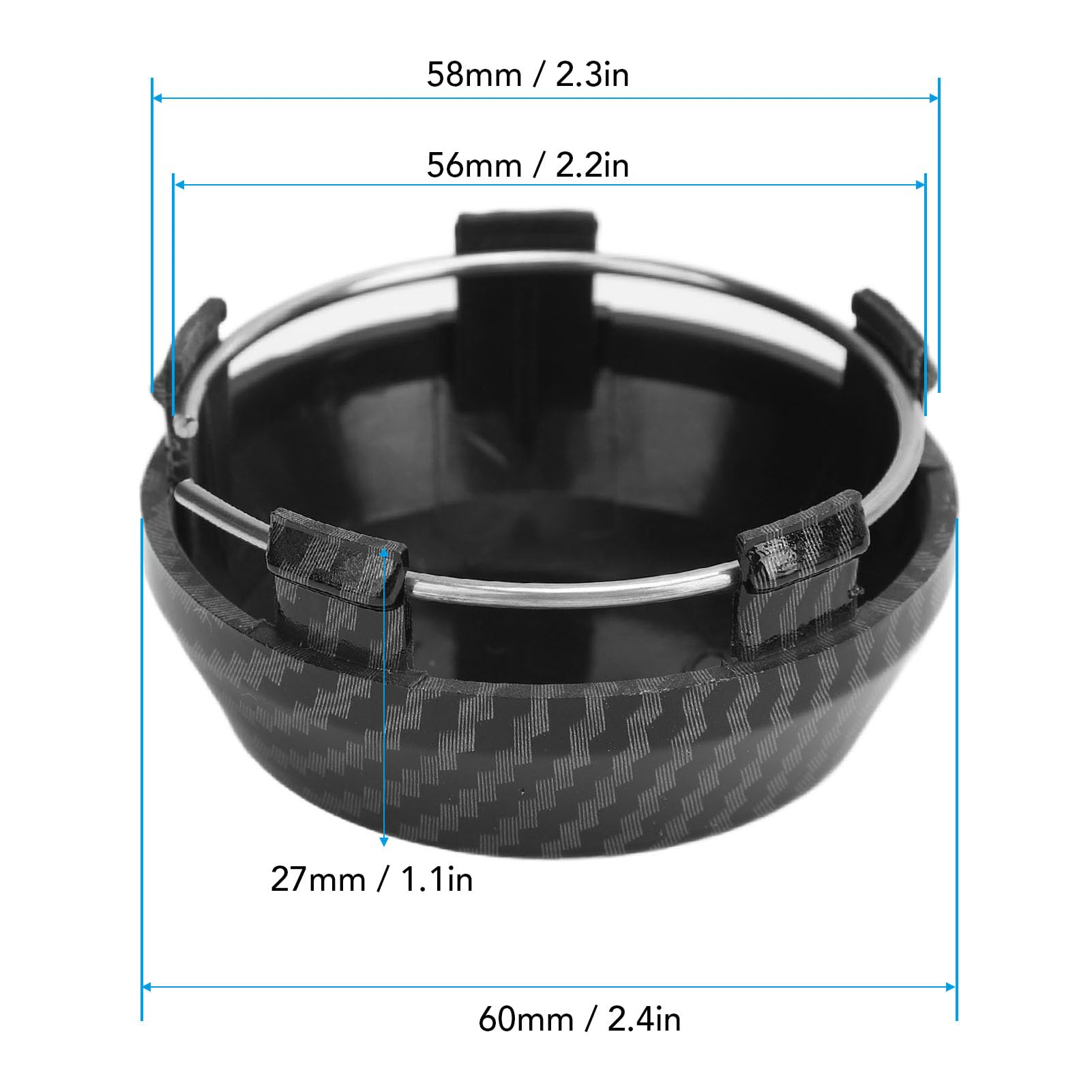 4 Pezzi Coprimozzi Universali in Fibra di Carbonio, ID 56mm OD 60mm, Coperture per Mozzi in Stile per Decorazioni Auto