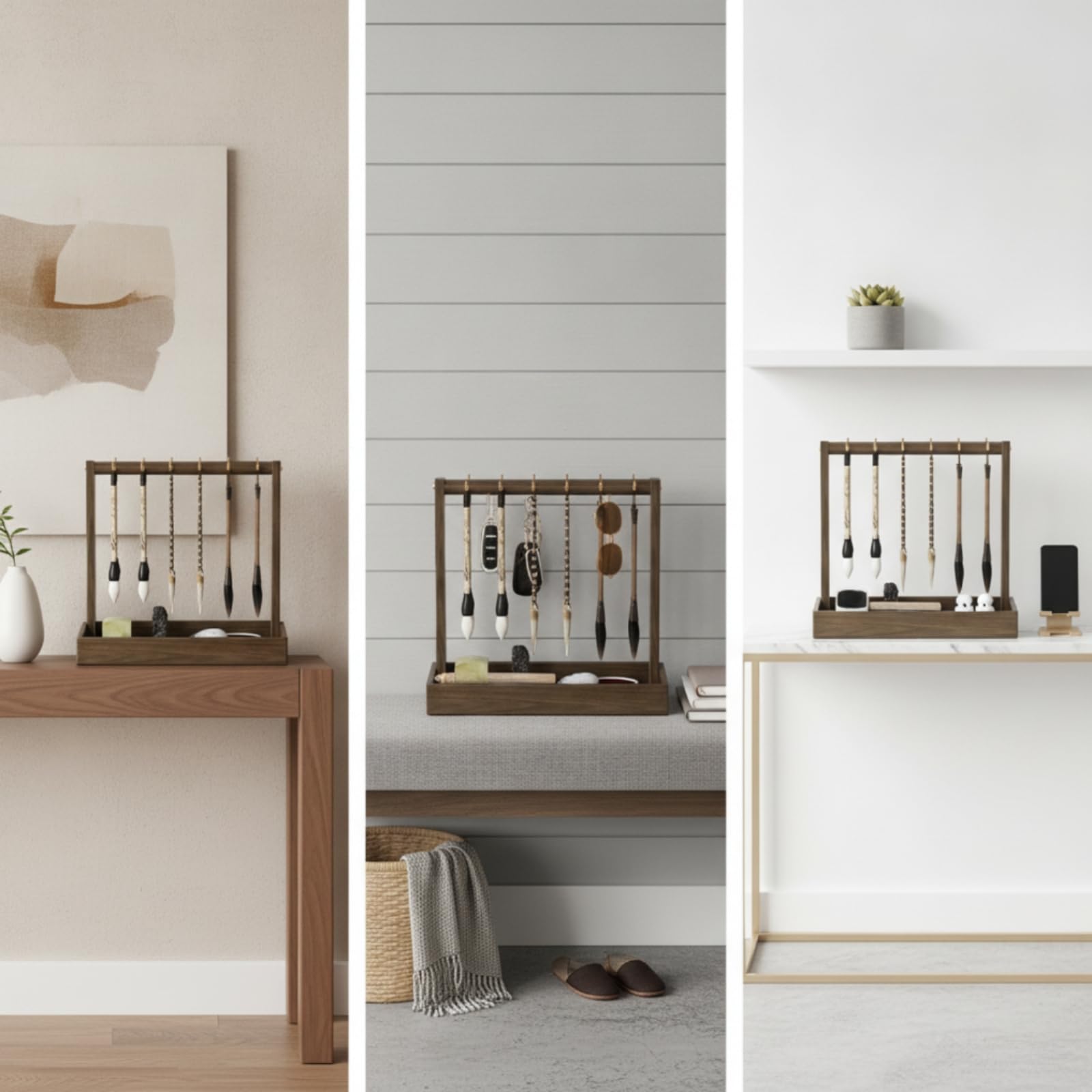 Rack Organizador Madera con Ganchos Compacto Organizador Entrada con 12 Ganchos Repisa Organizadora para Con, Apartamento, Sin Fieltro