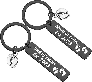 Parents of Twins Gifts Dad Mom of Twins Est 2023 Keychain Set Twins Mom Dad Gifts Expecting Parents Gifts Baby Reveal Gifts