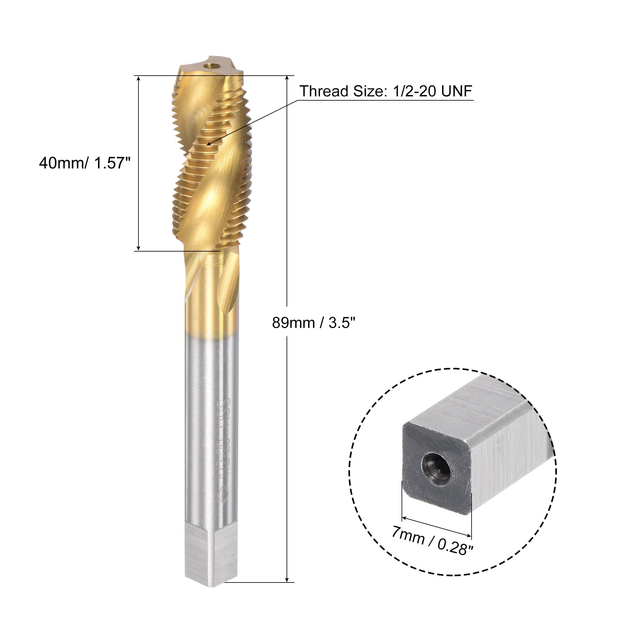 sourcing map Taraud Fil Spirale Cannelure 1/2-20 UNF HSS Haute Vitesse Acier Titane Plaqué Machine Fil Vis Taraud 3 Cannelures Tapotement Outil H2 Tolérance