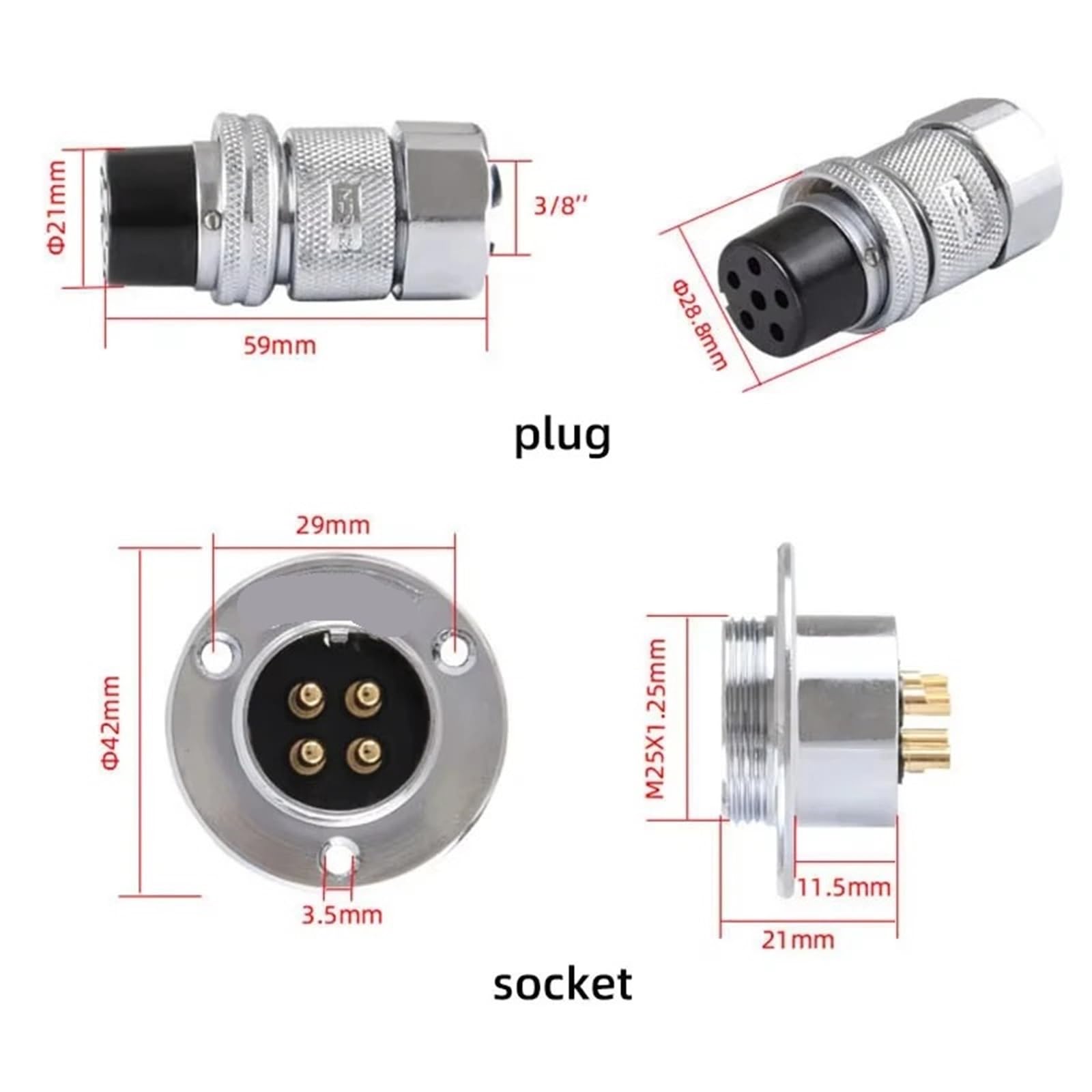 DF25 Anul metallo ondulato tubi filo 2Pin connettore maschio e femmina 2-12 pin 1 pz (7 pin)
