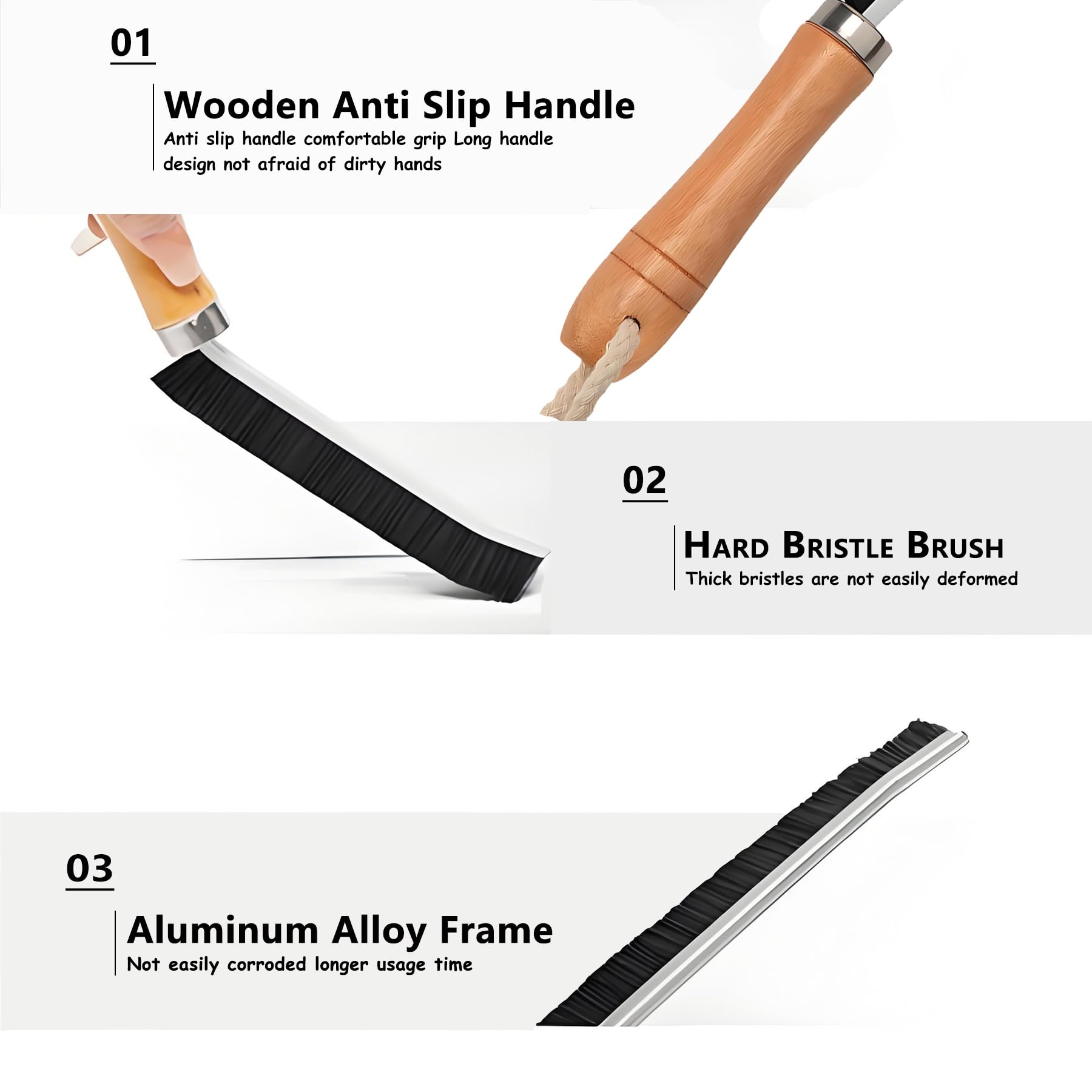 Natural Solid Wood Handle Crevice Cleaning Brushes - 1Pcs Premium Hardwood Grip & Stiff Bristles Gap Brush Scrubber for Tile Grout, Kitchen Cabinets/Windows Groove/Tiles/Faucet Etc.
